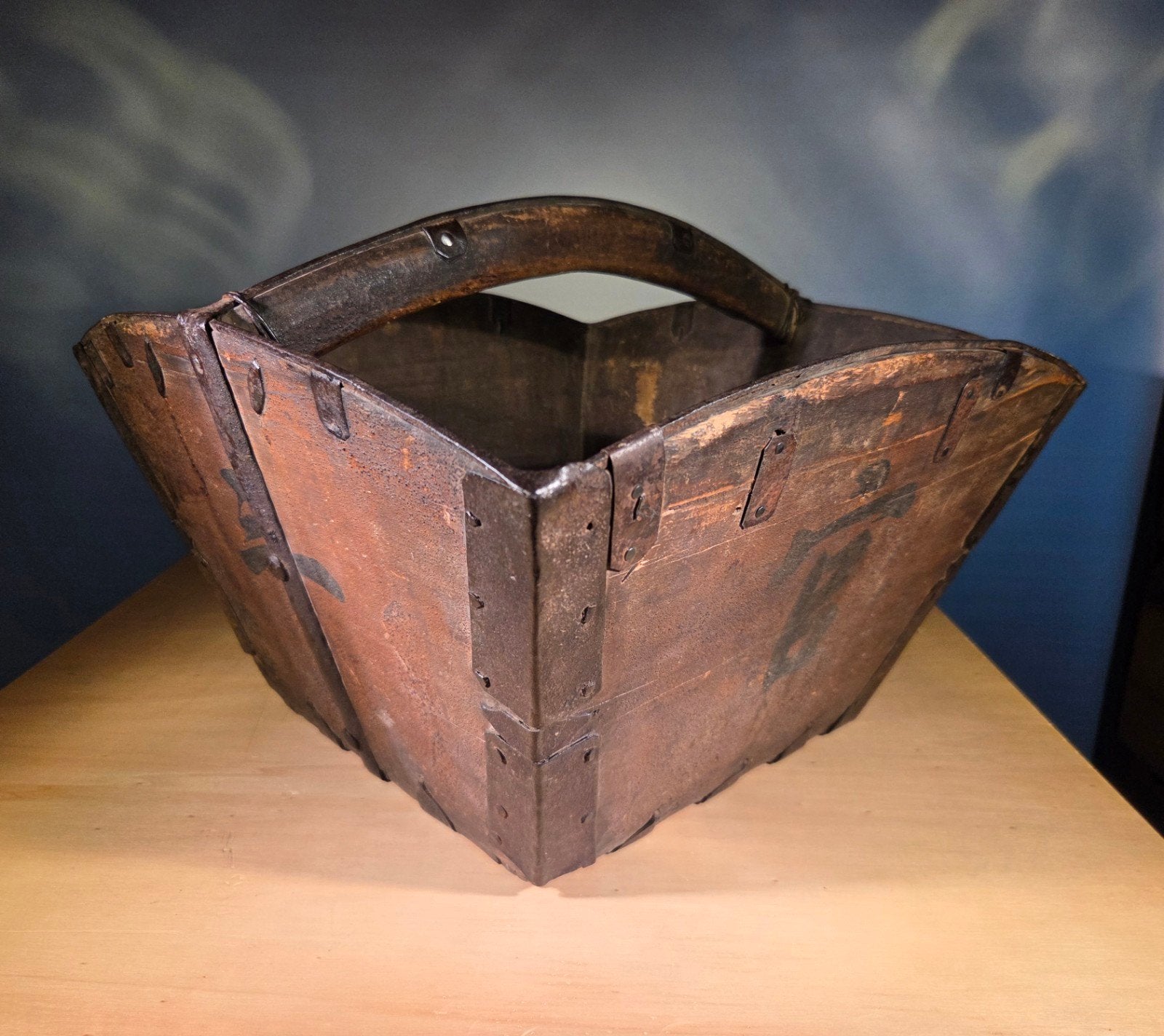 AD16 Antieke Aziatische Rijstbak met Handvat - 38x38x23 cm, Ophalen of Verzenden