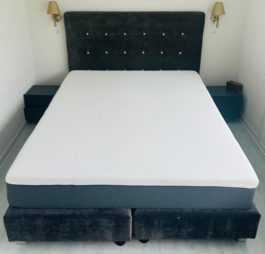 Boxspring antraciet 160 compleet, Ophalen, Gebruikt, Barok, Tweepersoons