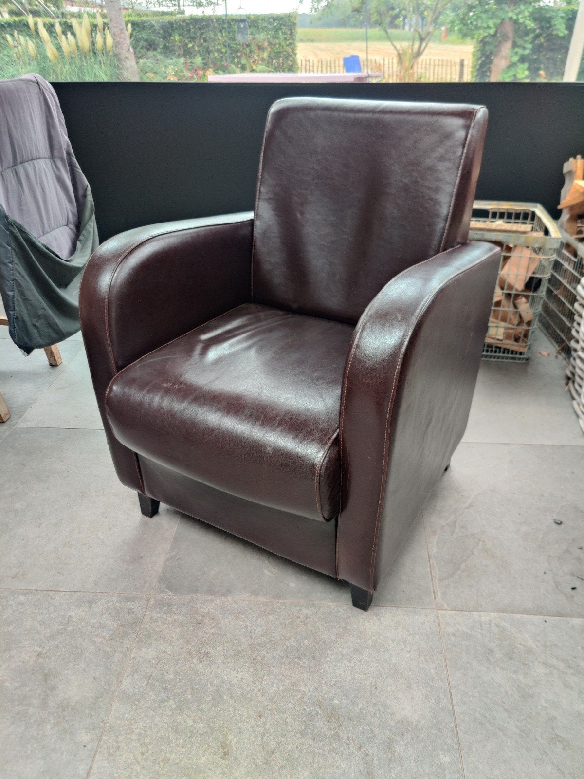 2 fauteuil stoelen, Ophalen, Gebruikt, 50 tot 75 cm, Leer