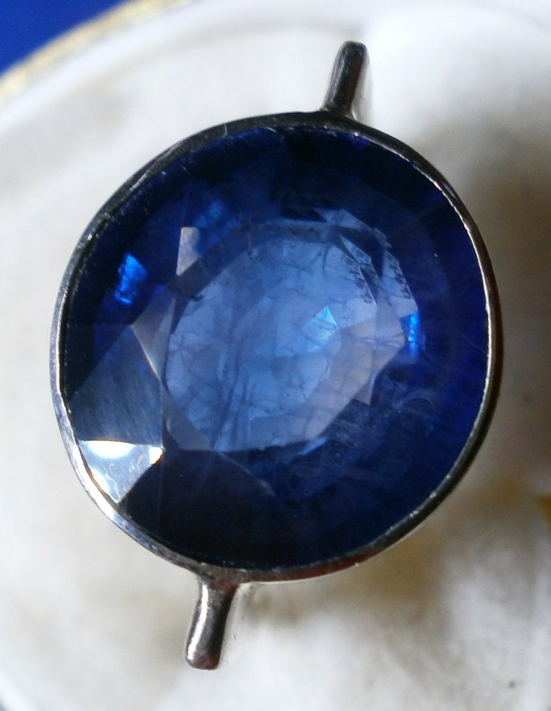 Blauw saffier ca 8 karaat zilver 925 ring zeldzaam ca 1970, Ophalen, Blauw, Zo goed als nieuw, 17 tot 18