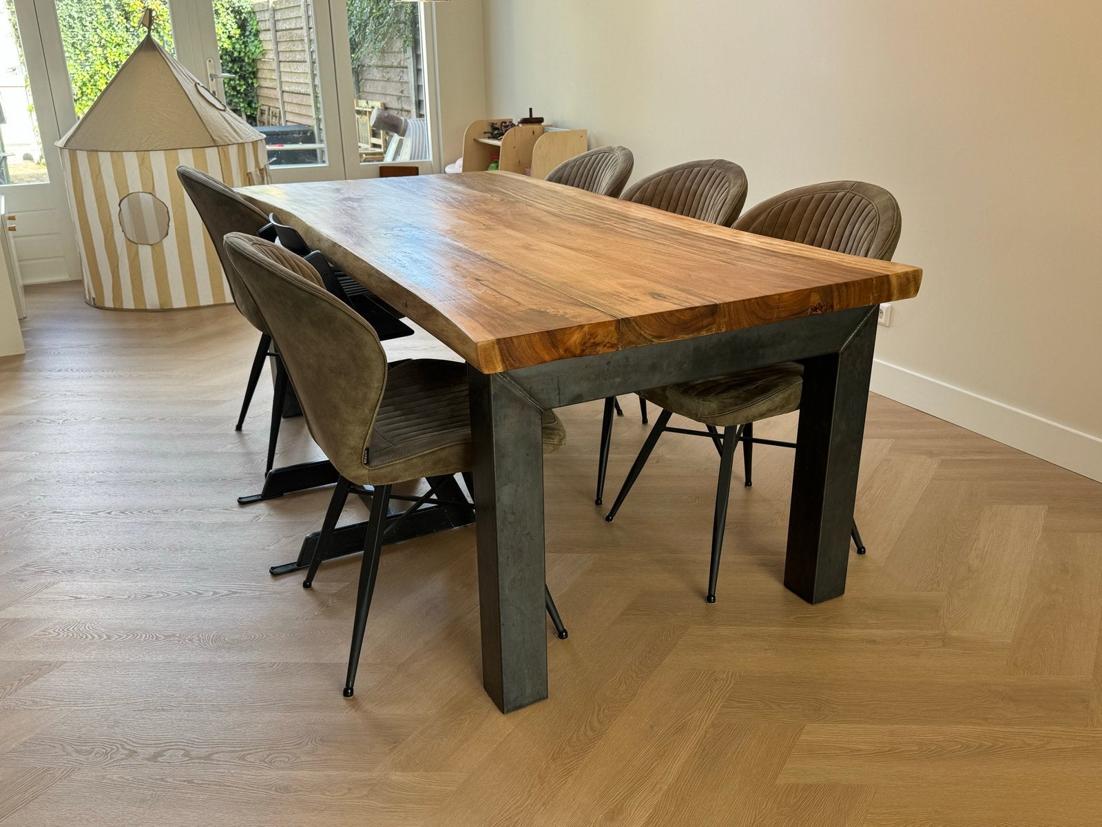 Eettafel met 6 stoelen - 200x100 cm, Huis en Inrichting, Ophalen, Gebruikt, 4 tot 6 stoelen