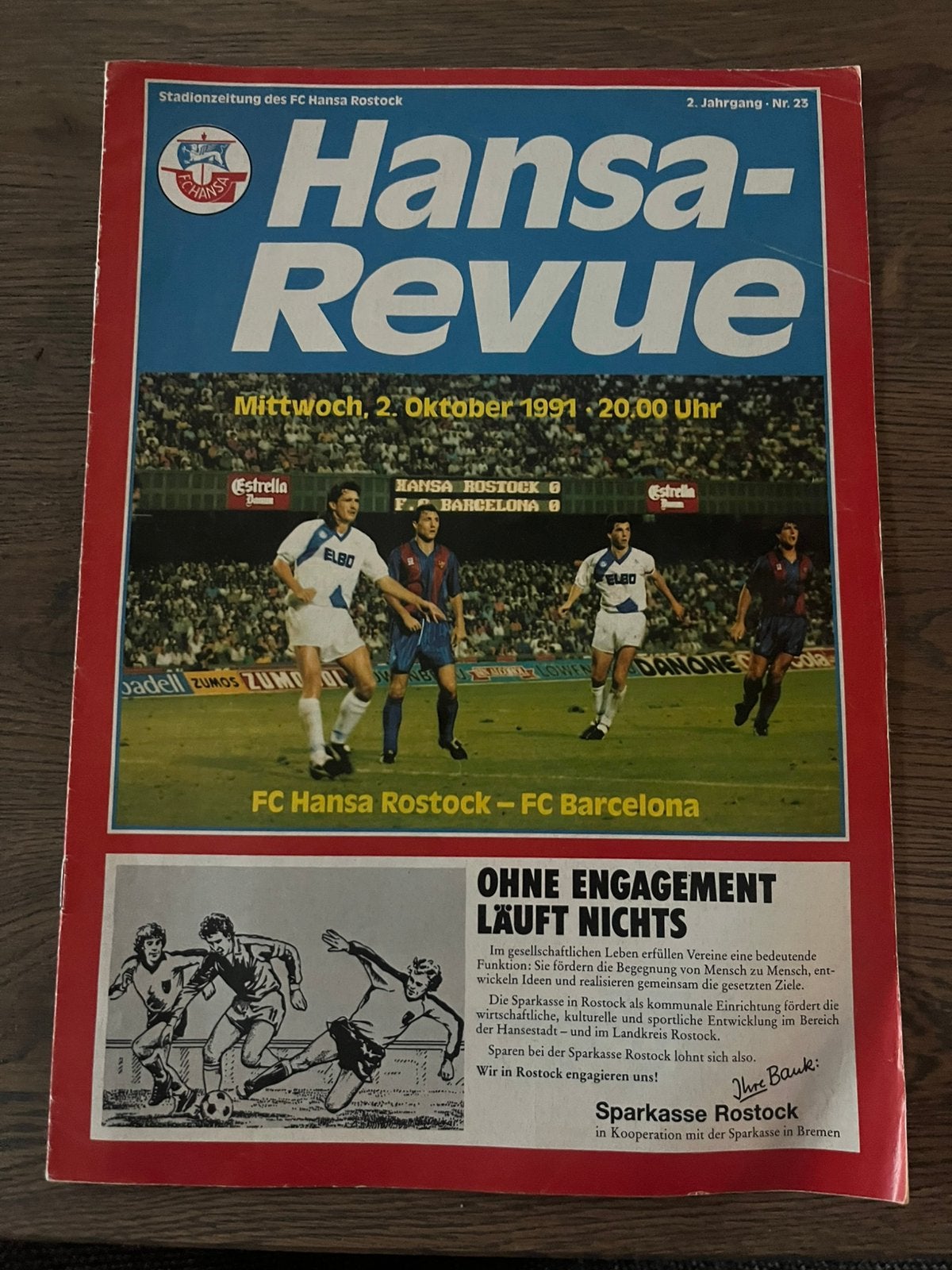 PROGRAMMABOEKJE HANSA ROSTOCK-BARCELONA 91-92 met CRUIJFF, Verzamelen, Ophalen of Verzenden, Zo goed als nieuw, Buitenlandse clubs