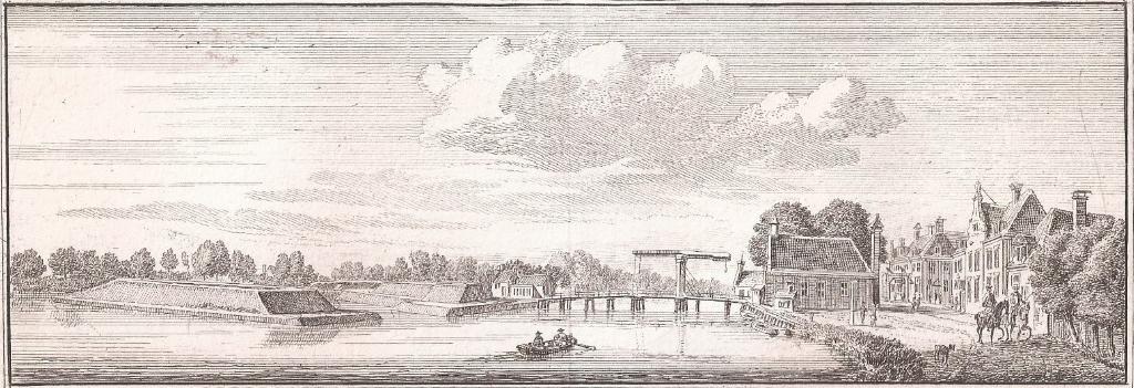 De Nieuwersluis langs de Vegt, aan de noordkant te zien 1744, Stadsgezicht, Ophalen of Verzenden, 7 cm, 20 cm