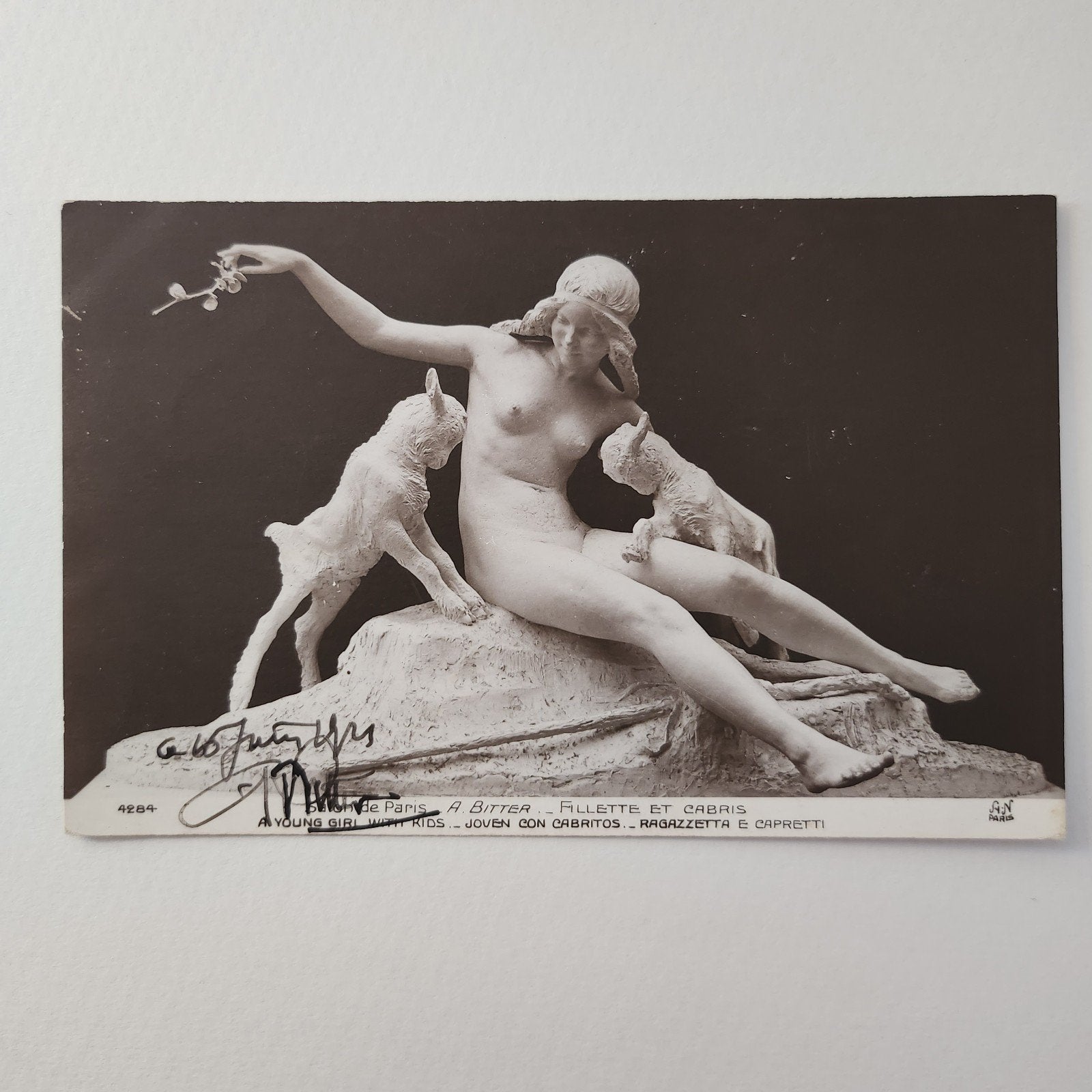 <1920 Kunstkaart A. Bitter - Fillette et Cabris, Verzamelen, Ophalen of Verzenden, Voor 1920, Ongelopen, Cultuur en Media