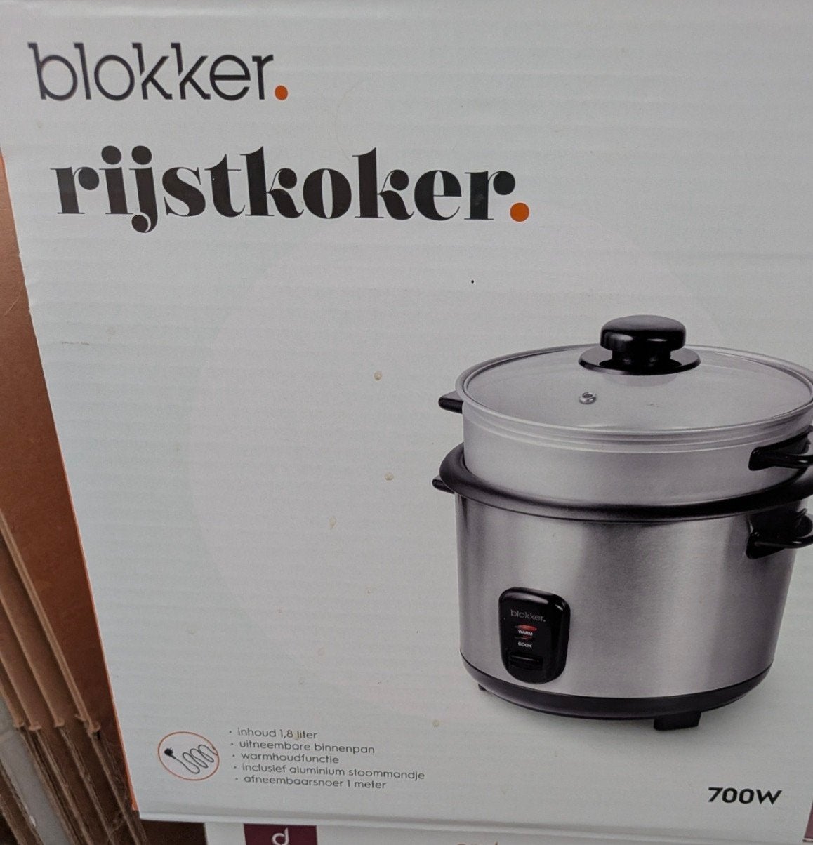 Blokker Rijstkoker 1.8L met Stoommandje - 700W, Ophalen of Verzenden, Nieuw