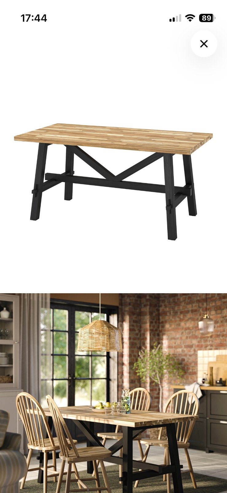 Ikea  skogsta eettafel 160 lang 81 breed 74 hoog, Huis en Inrichting, Ophalen, 50 tot 100 cm, Zo goed als nieuw, 150 tot 200 cm