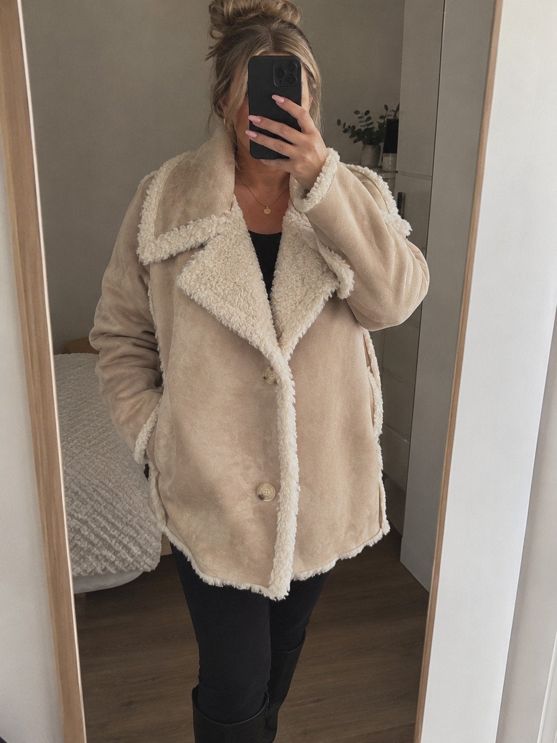 oversized double-faced jack imitatie-suède teddystof - xxl, Ophalen of Verzenden, Maat 46/48 (XL) of groter, Beige