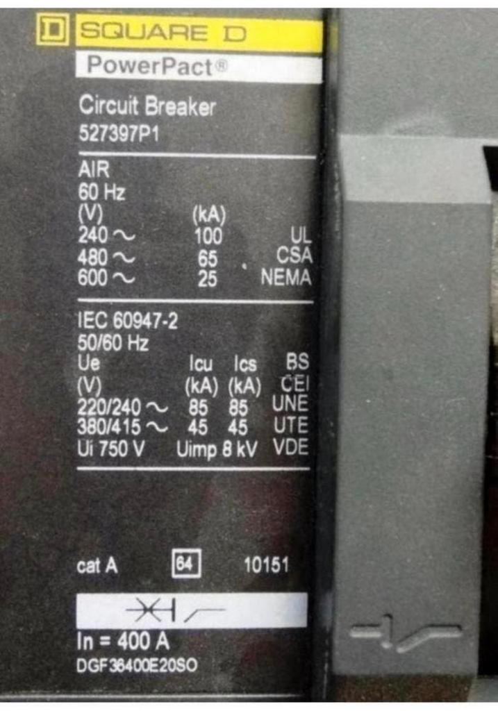 Square schakelkast Circuit-breaker D Powerpact 400amp 3-pole, Ophalen of Verzenden, Zo goed als nieuw, H, H