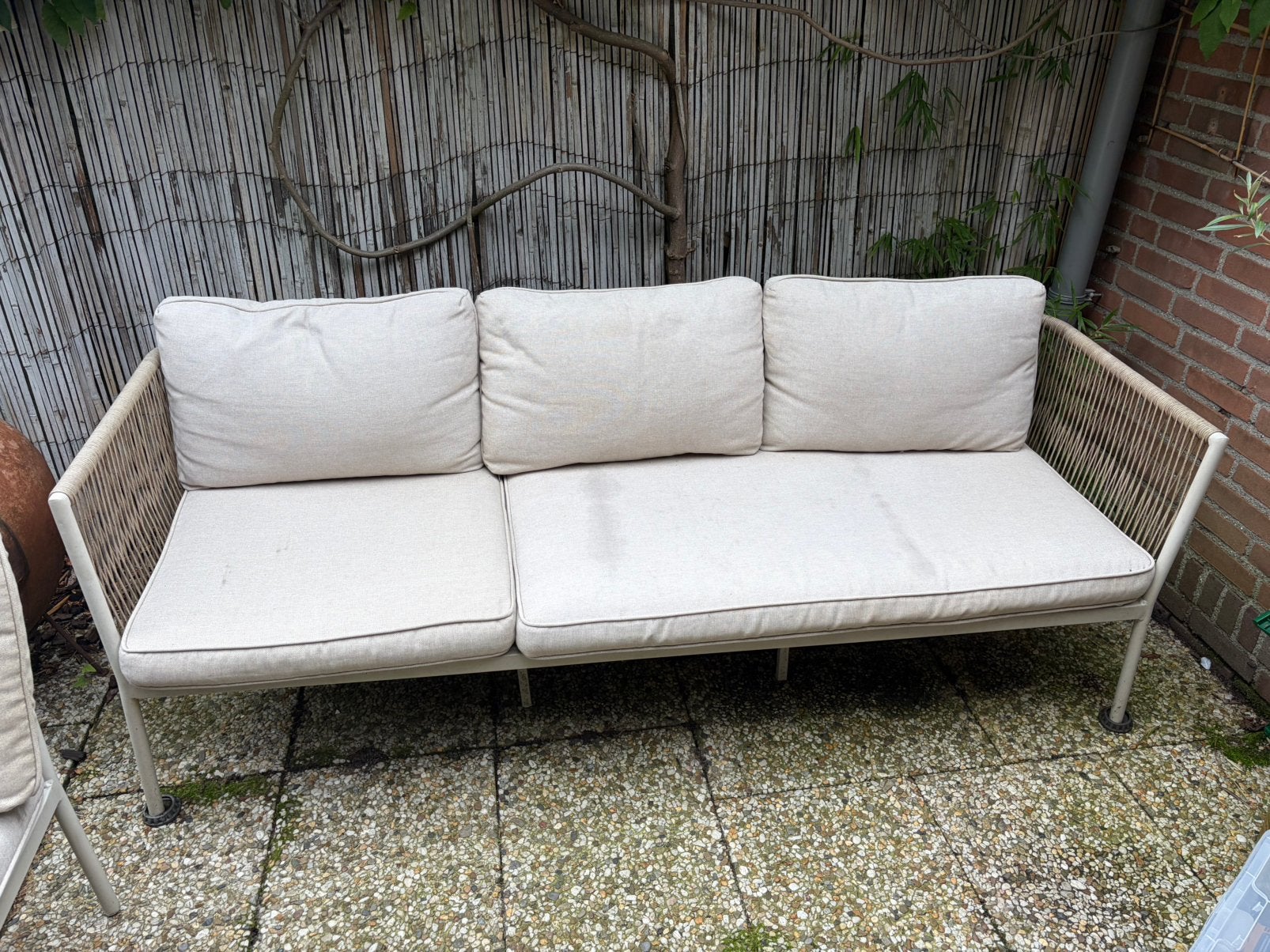 Hoekbank voor tuin inclusief kussens, Ophalen, Gebruikt, Plastic