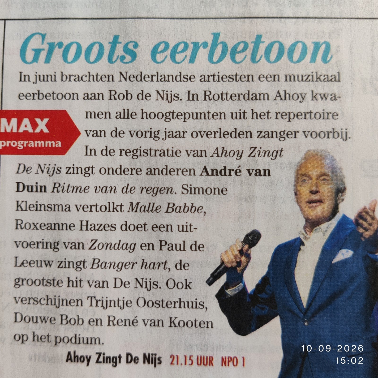 Ahiy zingt De Nijs met oa Andre van Duin, Ophalen of Verzenden, 1980 tot heden, Knipsel(s)