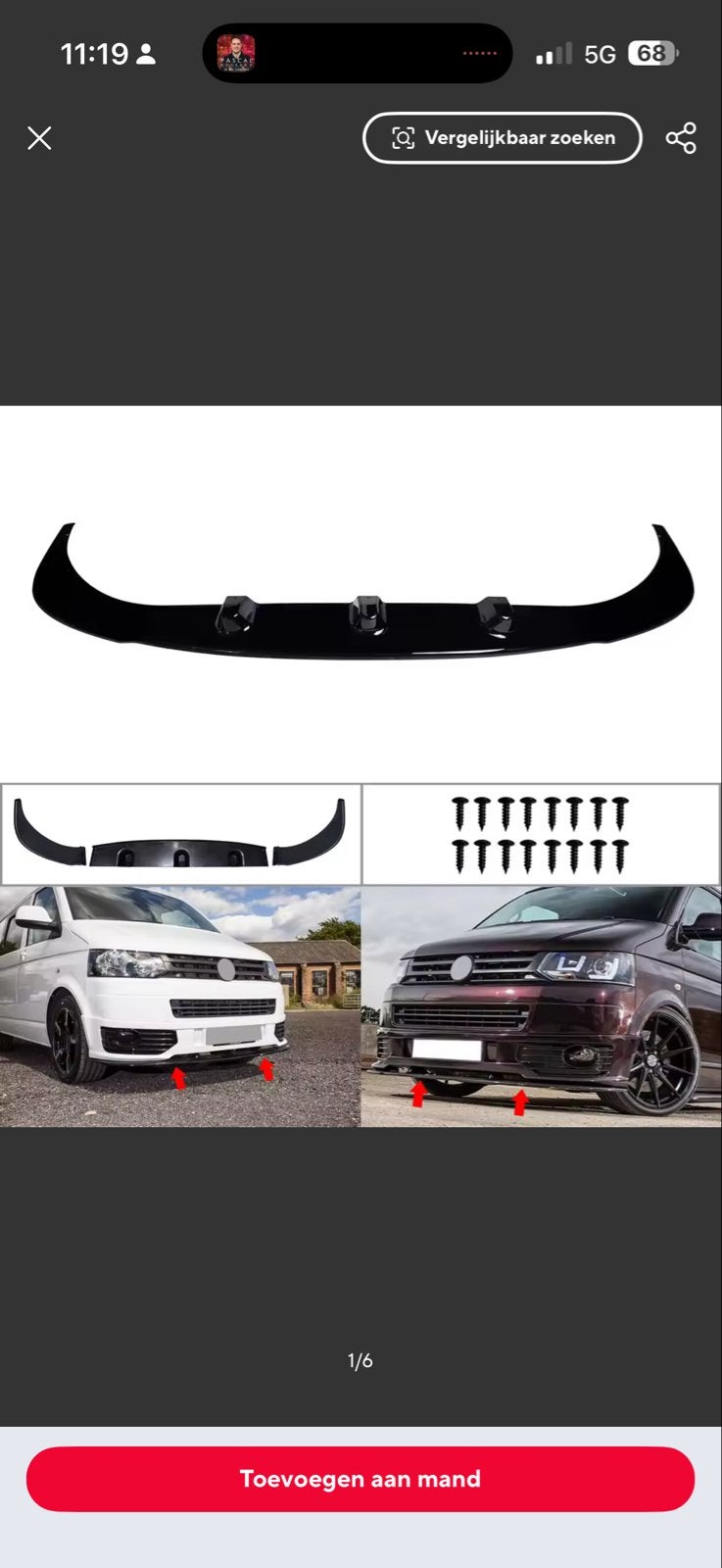 Bumperlip Volkswagen VW Transporter T5, Nieuw, Ophalen of Verzenden, Bumper, Volkswagen