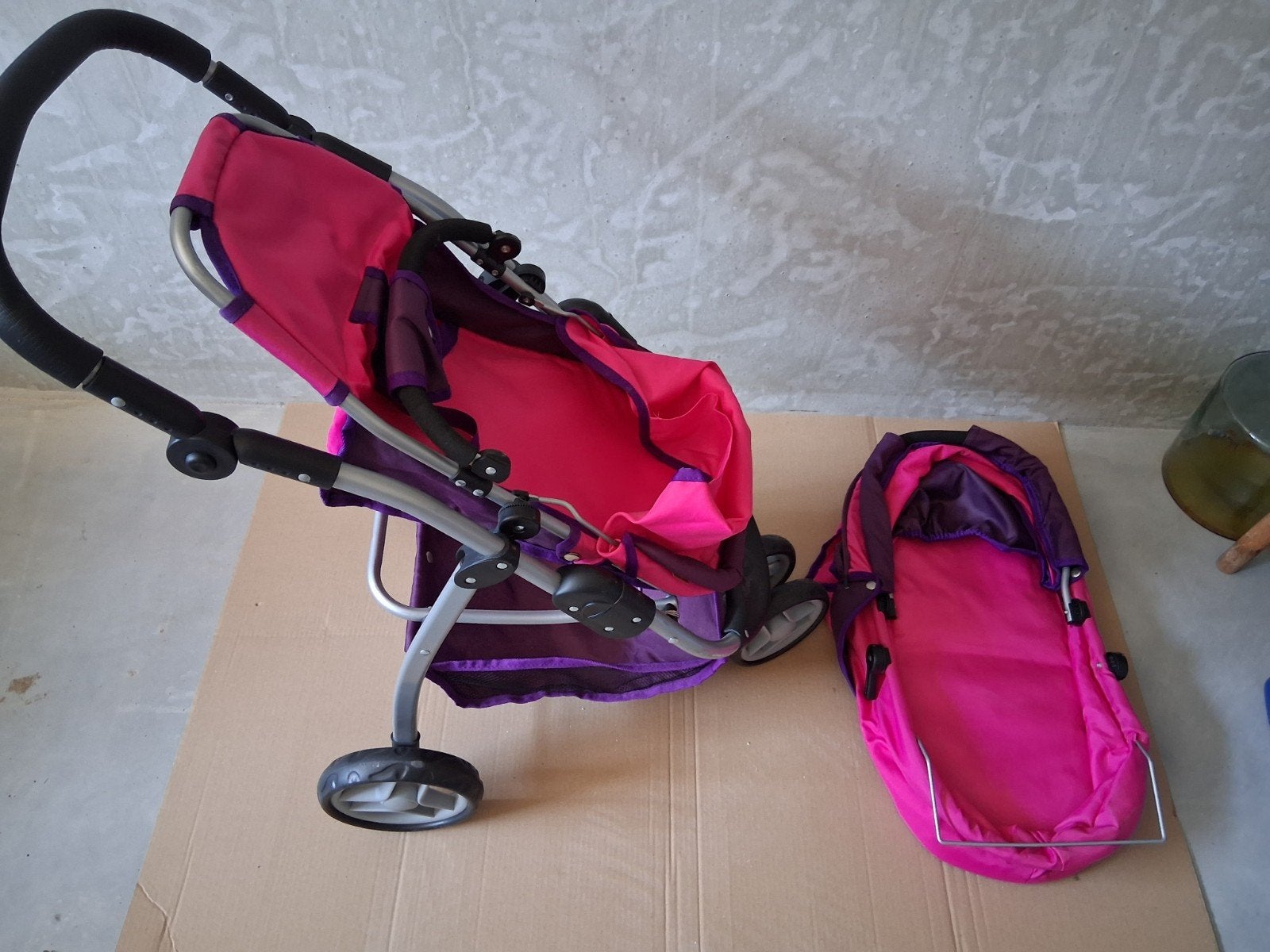 Roze/Paarse Kinderwagen Speelgoed met Reiswieg, Ophalen