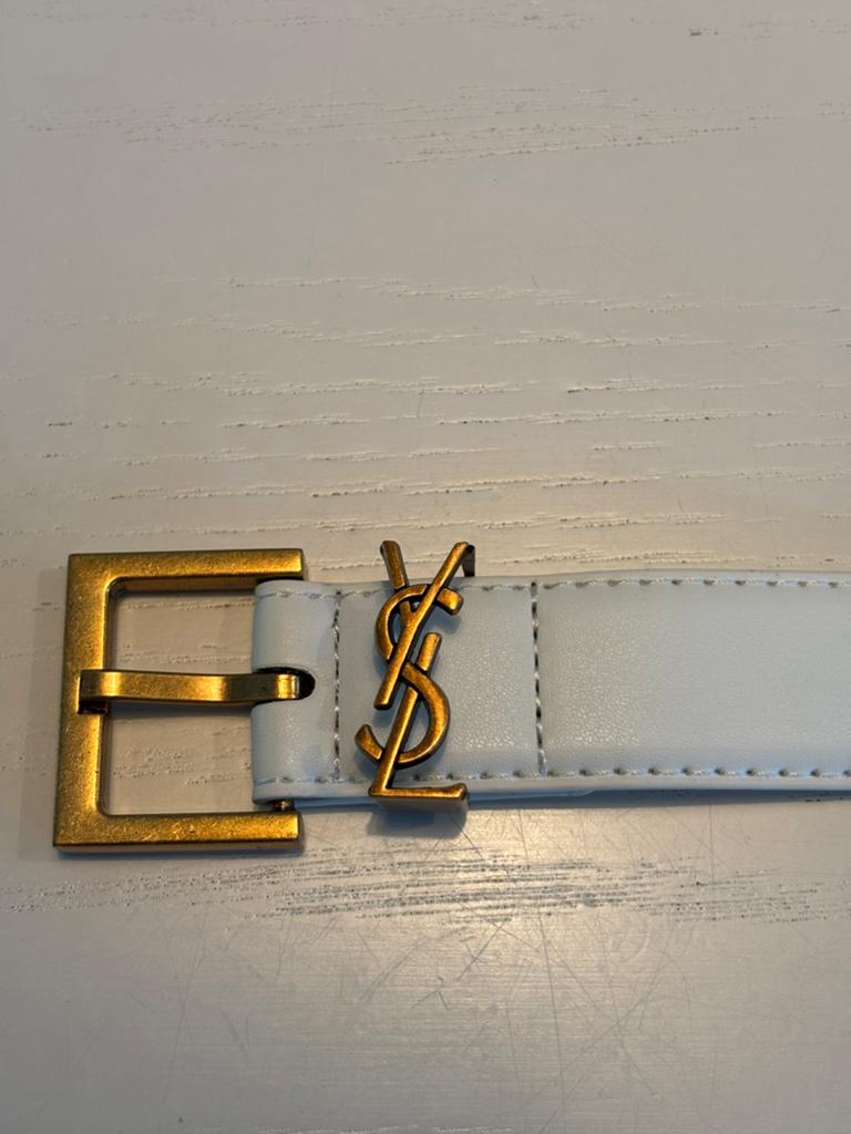 Witte leren designer riem, Verzenden, Zo goed als nieuw, Bruin