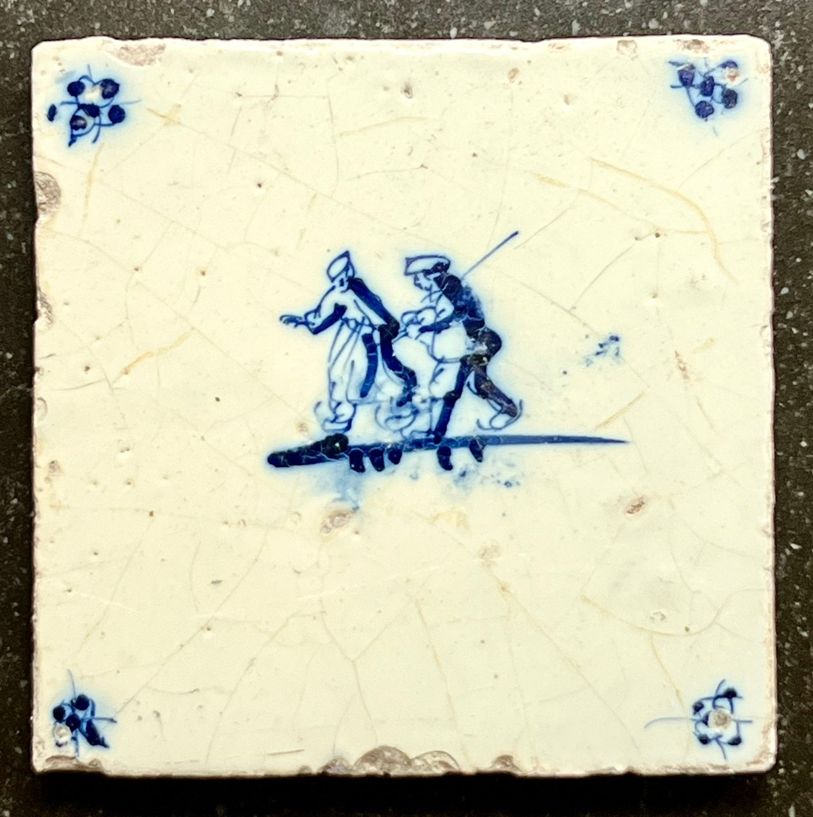 Tegel, Delfts Blauw, met schaatsers, vroege 18e eeuw, Antiek en Kunst, Verzenden