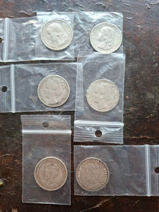 6 VROEGE Massief Zilveren Wilhelmina 1 Gulden munten, Postzegels en Munten, Munten | Nederland, Ophalen of Verzenden, Koningin Wilhelmina