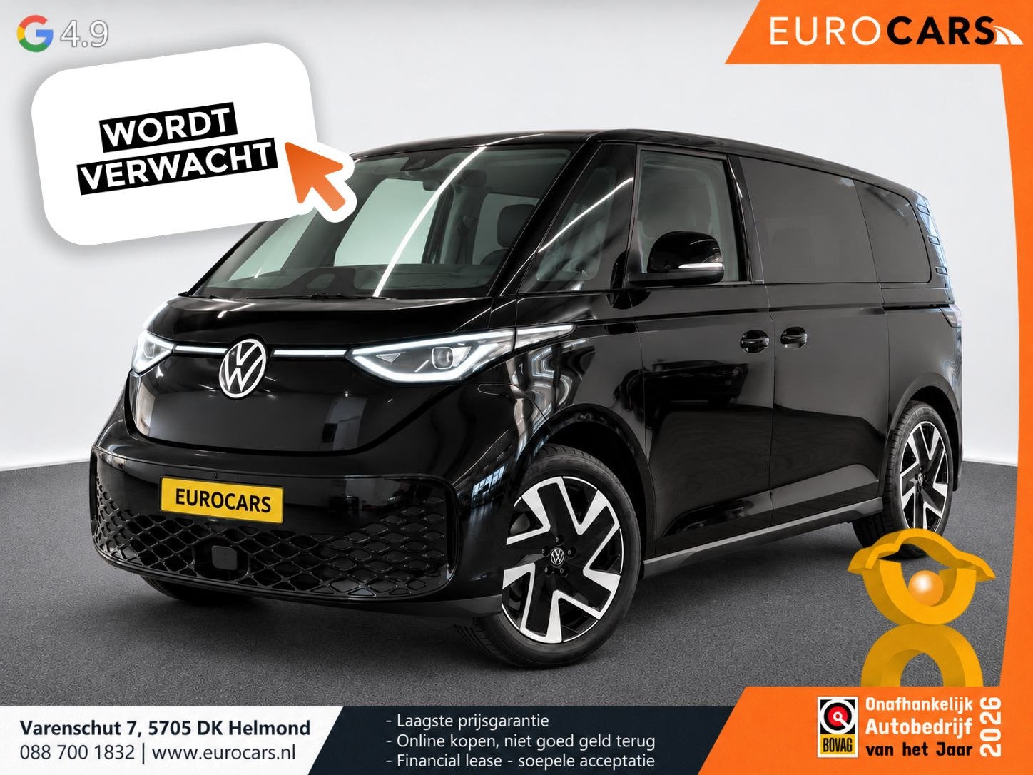 Volkswagen ID. Buzz Pro 77kWh 204 pk 5-persoons Navigatie Ap, Auto's, Automaat, Gebruikt, Zwart, ID.Buzz