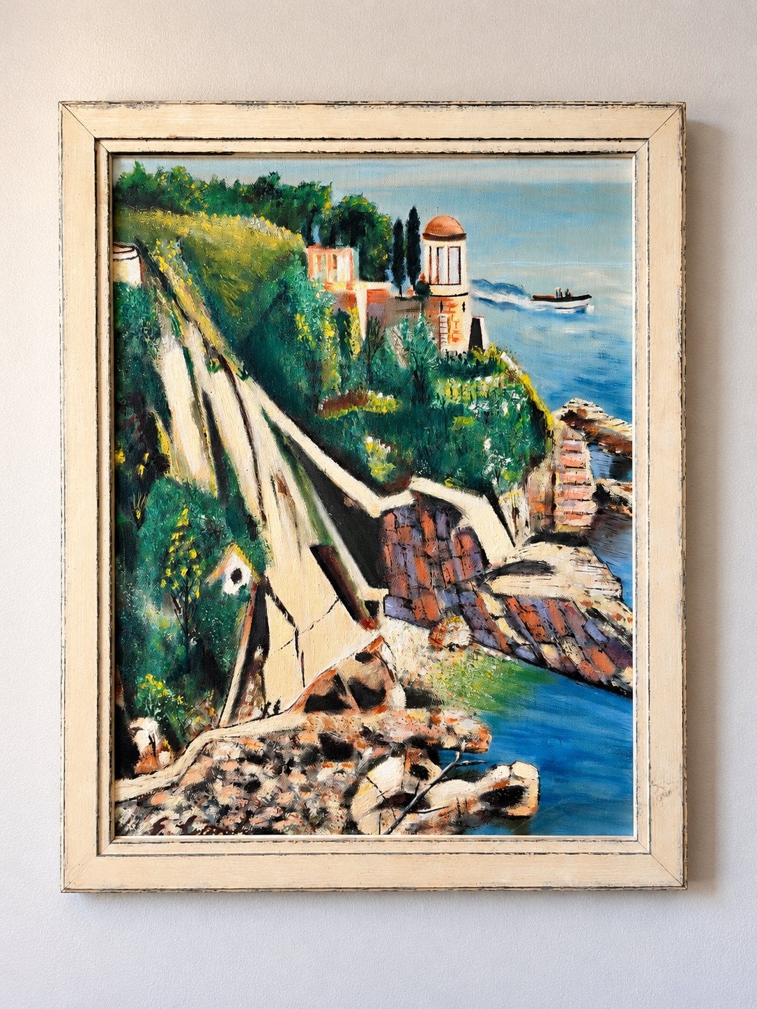 Sfeervol schilderij – Mediterraan kustlandschap, Ophalen, Impressionistisch, Ingelijst, Landschap