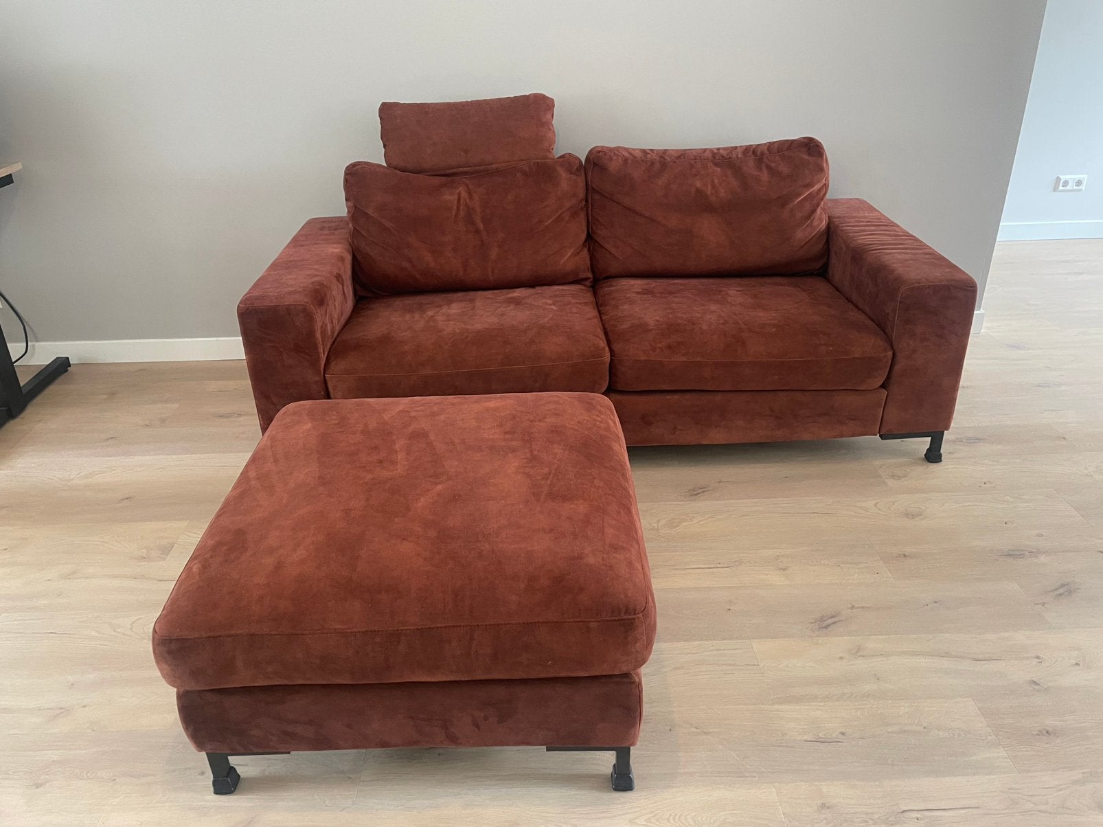 Roest oranje bank 200x92 met hocker, Ophalen, Gebruikt, 75 tot 100 cm, Stof