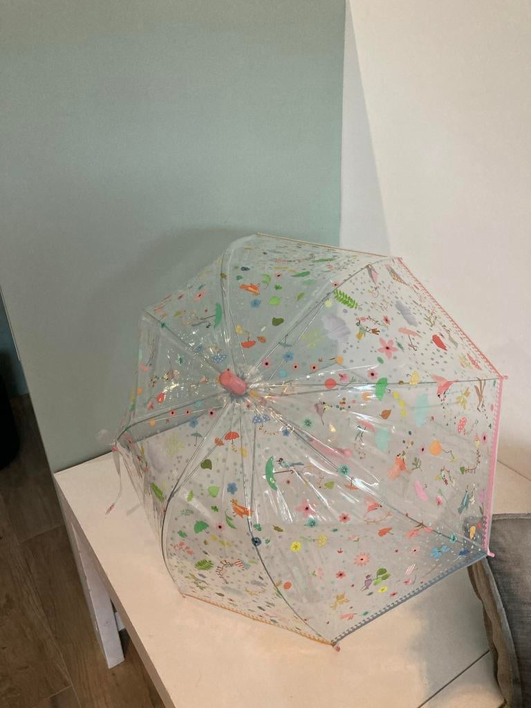 Transparante kinderparaplu met vrolijke print, Sieraden, Tassen en Uiterlijk, Paraplu's, Ophalen of Verzenden, Transparant, Zo goed als nieuw