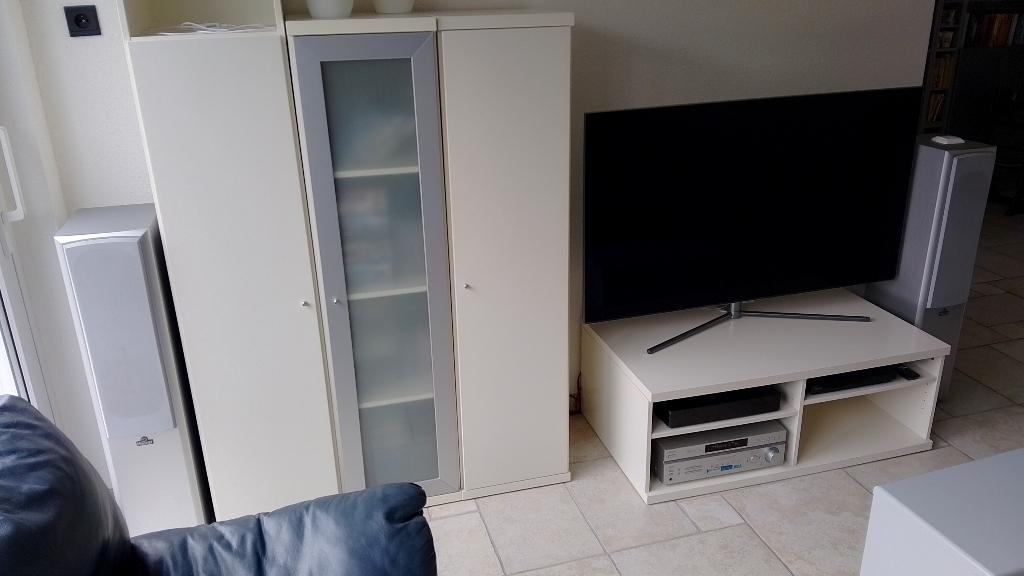 Ikea TV-meubel en kasten, type Bonde, Ophalen, Gebruikt, 100 tot 150 cm, Wit gelakt, zilvergrijze deur.