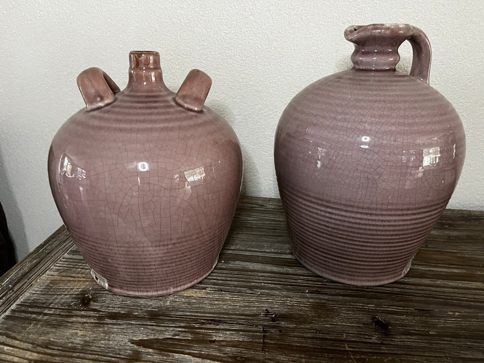 Set van 2 paarse craquelé vazen/kruiken, Ophalen of Verzenden