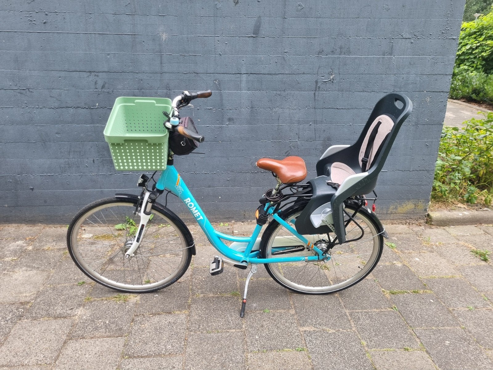 Romet fiets met kinderzitje, Velgrem, 50 tot 53 cm, Ophalen, Overige merken