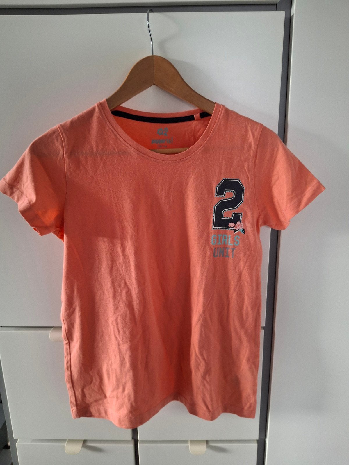 Pepperts! T-shirt maat 158/164 koraalkleurig met opdruk, Pepperts!, Meisje, Ophalen of Verzenden, Zo goed als nieuw