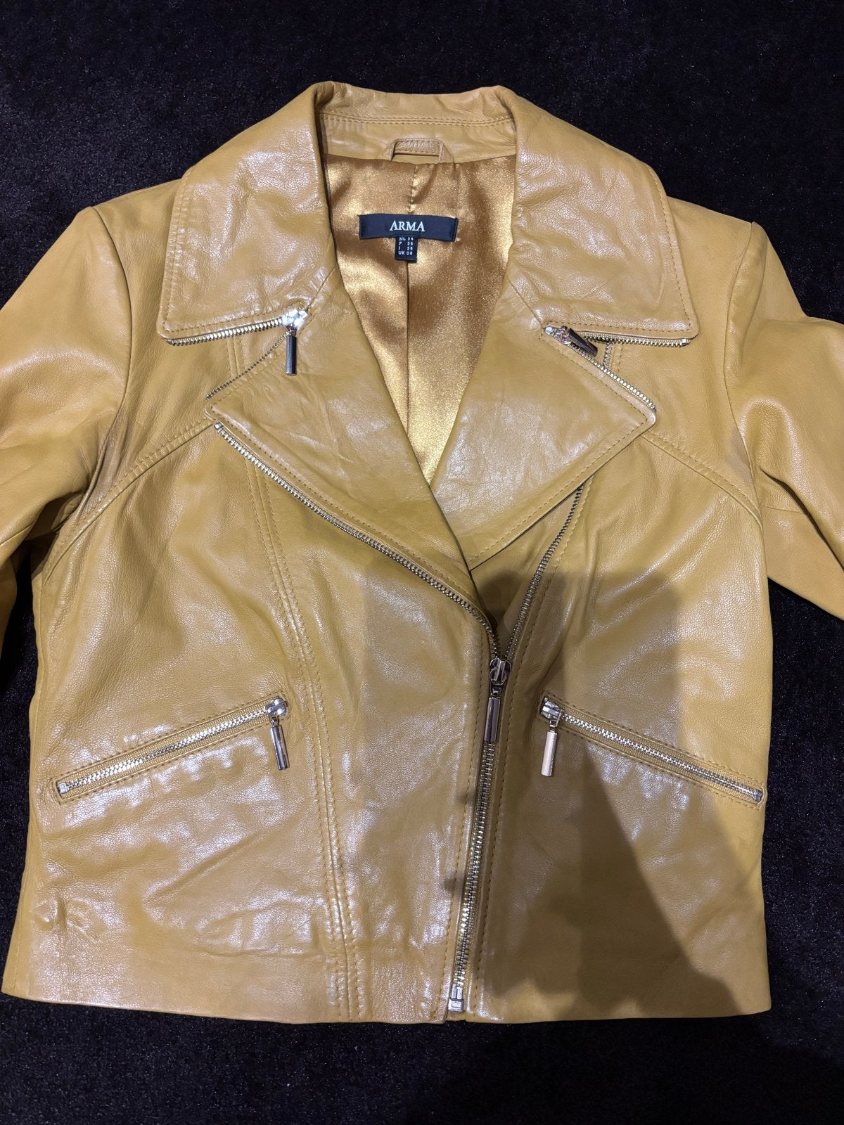 Arma Leren Bikerjack - Geel - Maat 34 (XS), Ophalen of Verzenden, Zo goed als nieuw, Maat 34 (XS) of kleiner, Geel