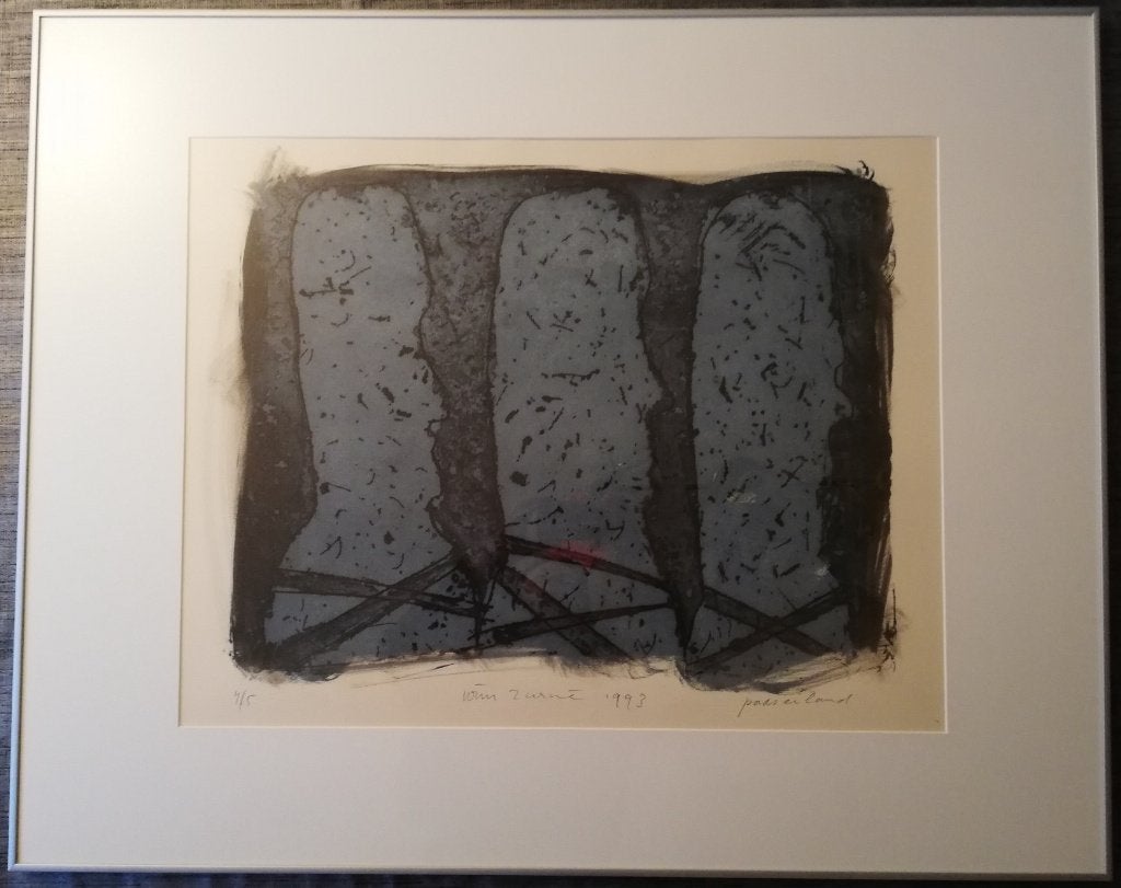Wim Zurne(1953) Kleuren Ets " Paaseiland " Ges Gen Ged Titel, 60 cm, Ophalen of Verzenden, 74 cm, Landschap