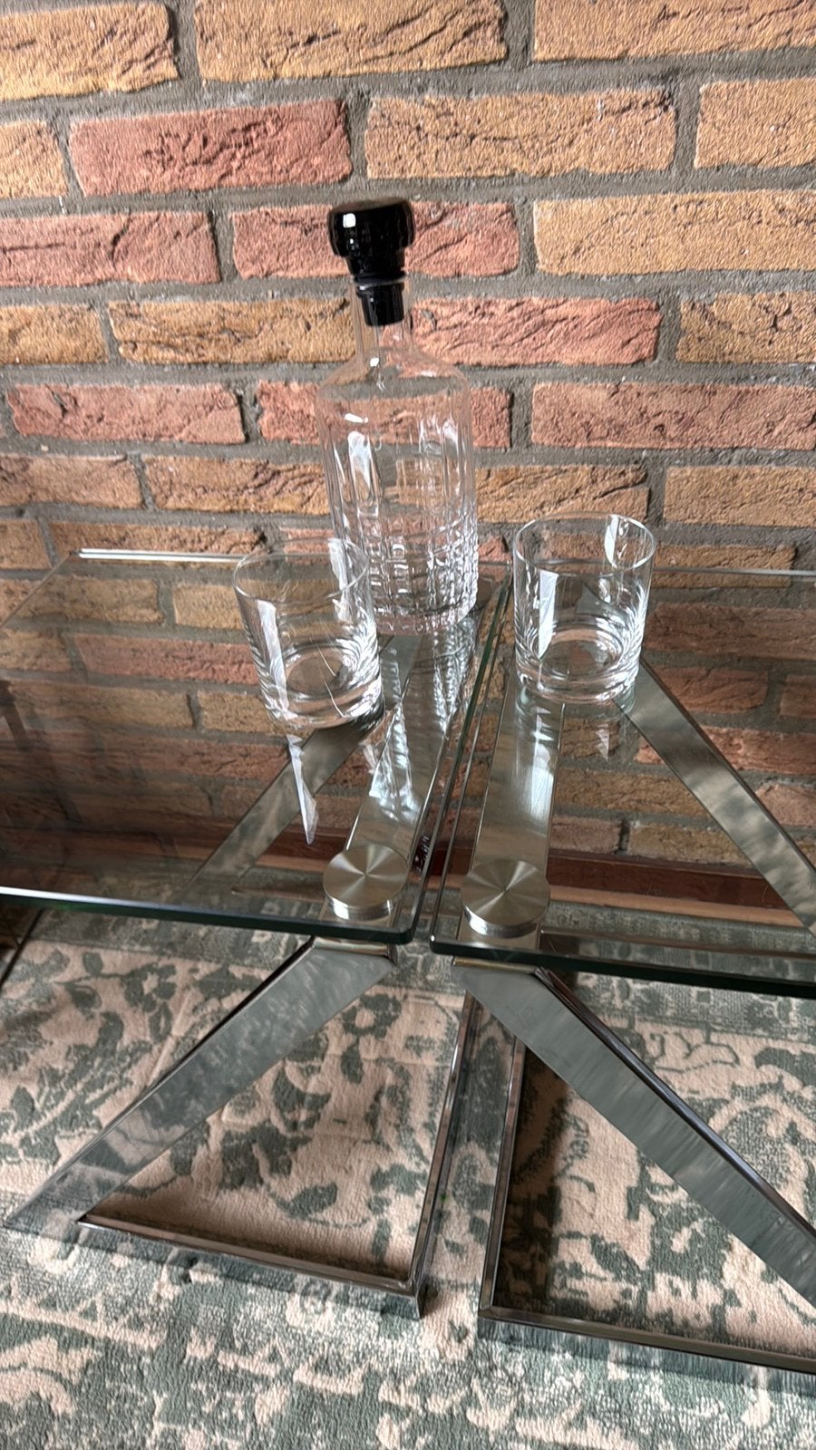 Vintage post moderne chromen glazen bijzettafel., Ophalen, 50 tot 100 cm, 25 tot 50 cm, Glas