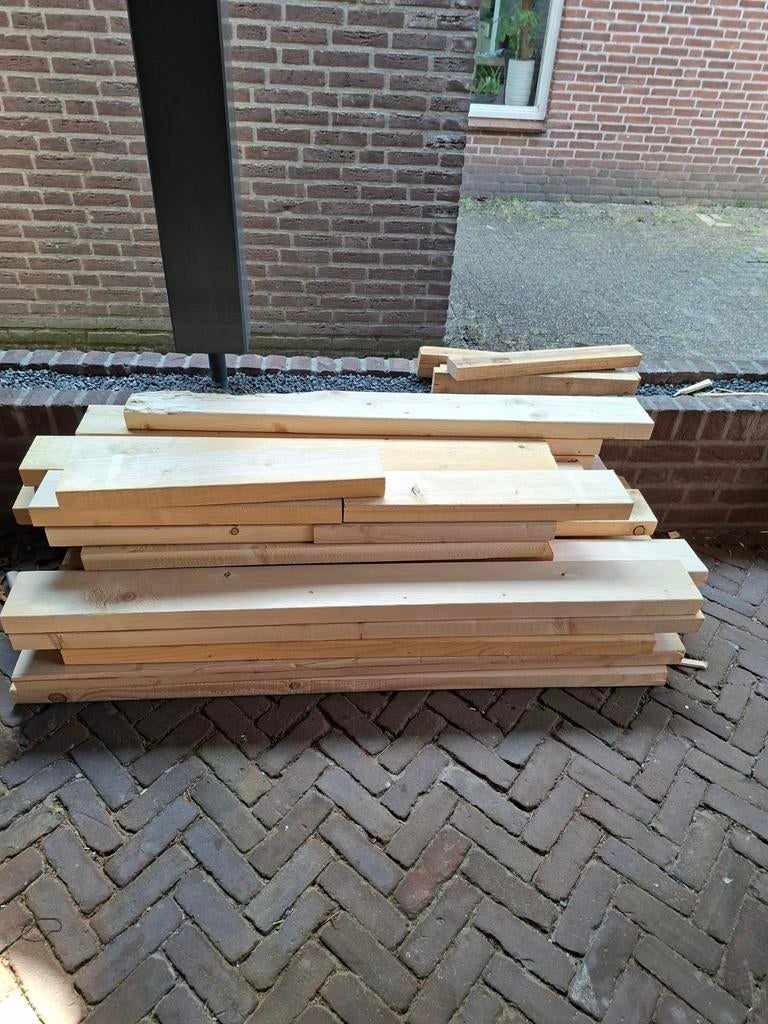 Houten balken 5x15 cm, Doe-het-zelf en Verbouw, Hout en Planken, Ophalen, Gebruikt, 200 tot 250 cm, 50 mm of meer