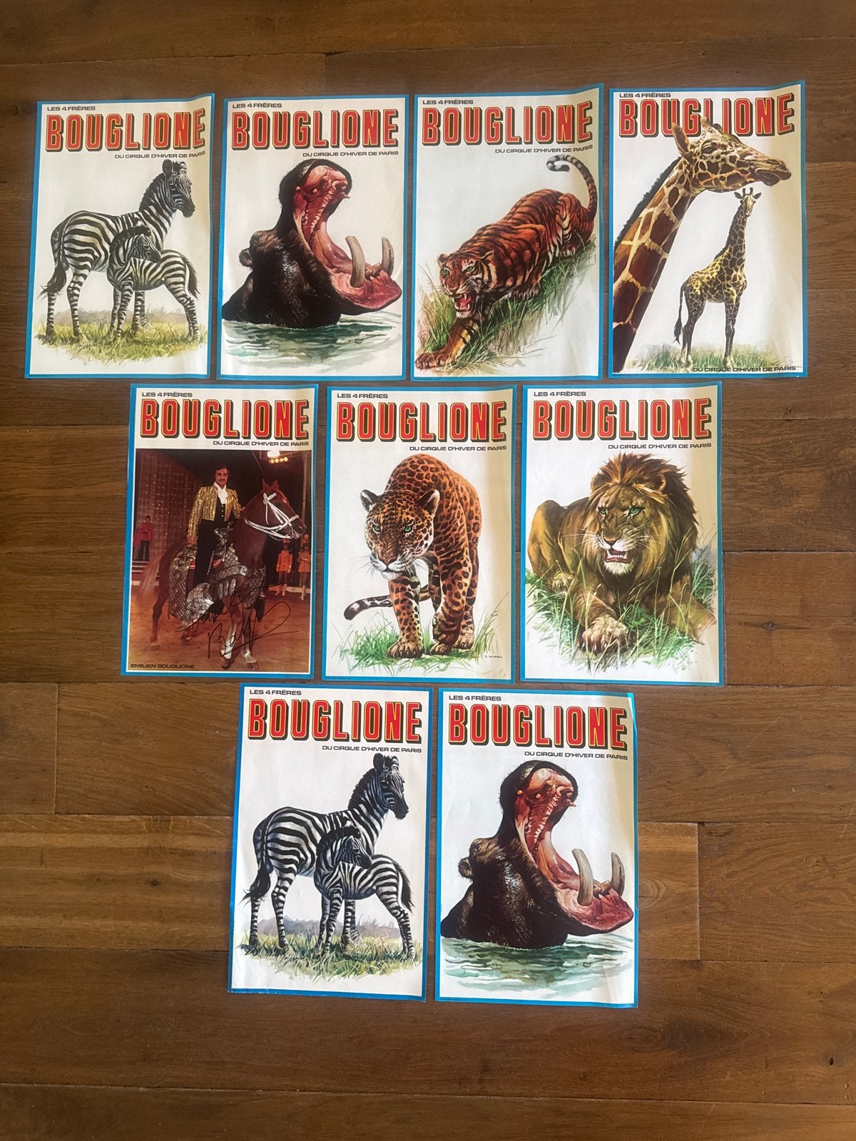 9 Circus Bouglione affiches incl. 1 gesigneerde, Ophalen of Verzenden, A1 t/m A3, Overige onderwerpen, Rechthoekig Staand