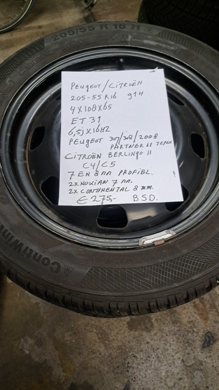 Peugeot Citroen winterbanden 205 55 R16 91 H C4/C5 Berlingo, Auto-onderdelen, Gebruikt, 16 inch, Continental, Personenwagen