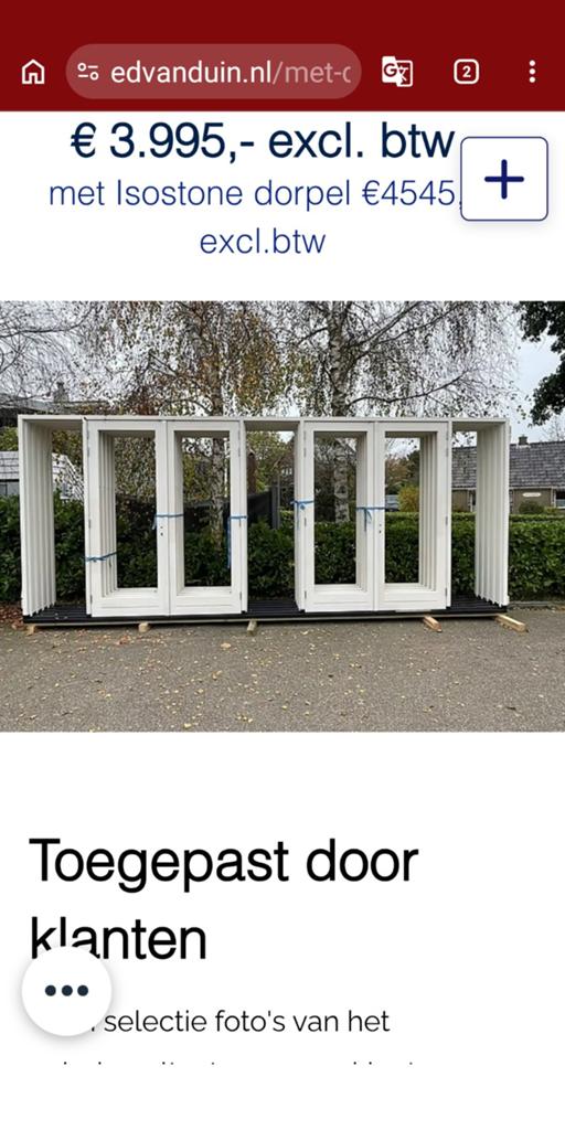 Hardhouten kozijnen met dubbele tuindeuren en zijlichten, Nieuw, Ophalen of Verzenden, Buitendeur, Hout
