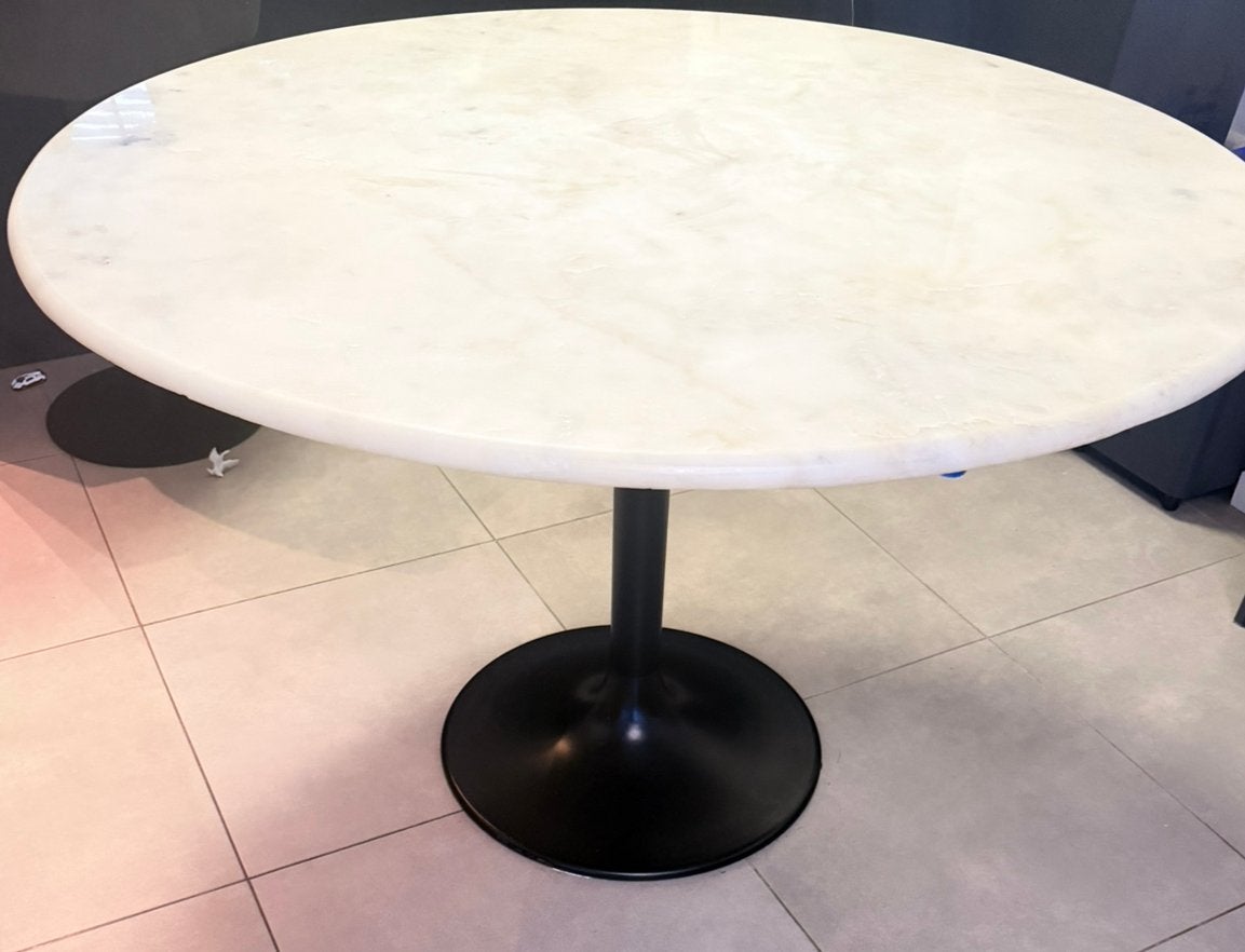 Marmere witte eettafel 120 cm, Ophalen, Gebruikt, 100 tot 150 cm, Rond