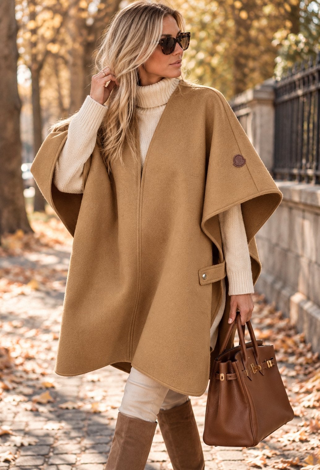 Moncler dames wollen poncho jas mantel maat UNI (950 euro), Maat 38/40 (M), Moncler EU, Beige, Ophalen of Verzenden