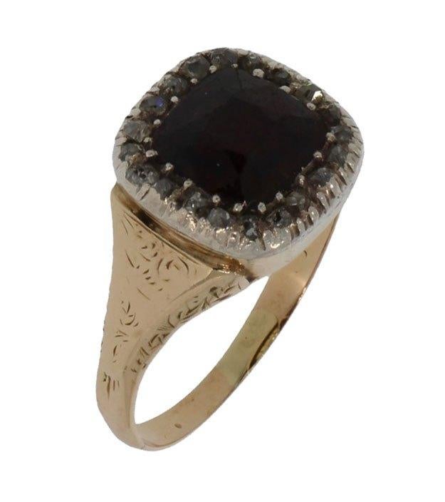 Diamanten fraaie 14k gouden granaat ring dames antiek retro, Sieraden, Tassen en Uiterlijk, Antieke sieraden, Verzenden, Goud