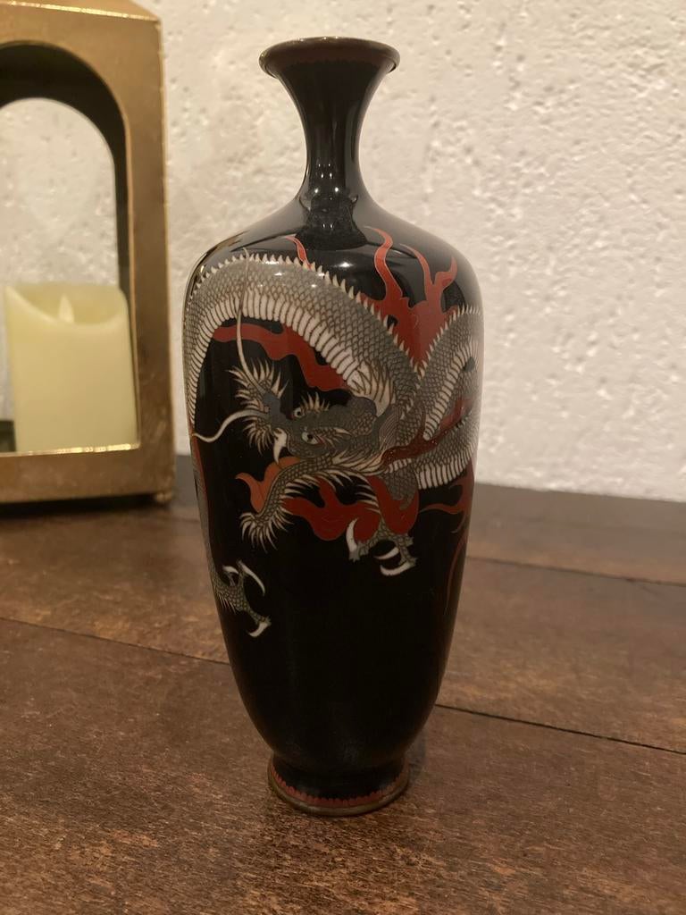 Vintage Japanse Ryū-drakenvaas Cloisonné Emaille Shippo Yaki, Ophalen
