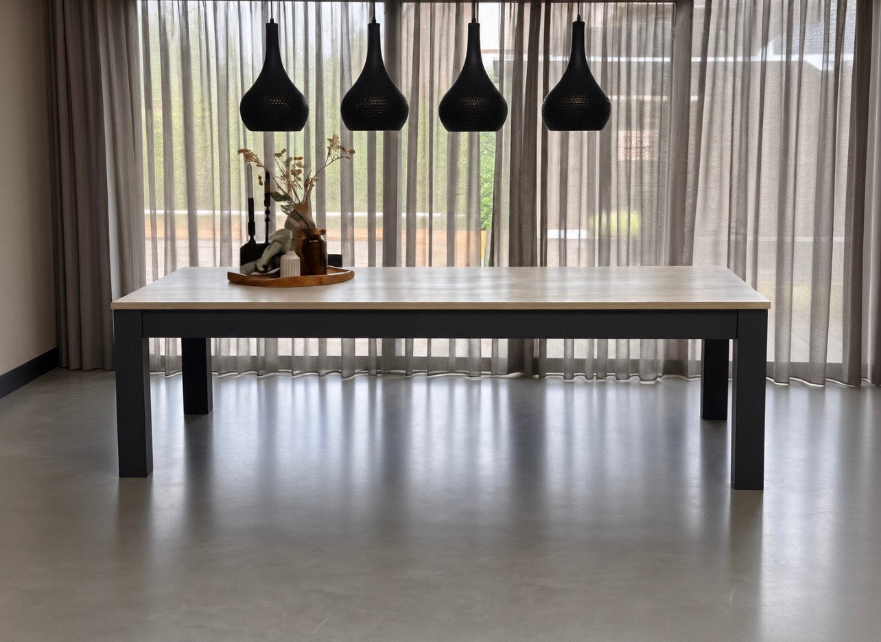 Teakhouten tafel 220 x 100, Ophalen, Gebruikt, 200 cm of meer, 50 tot 100 cm