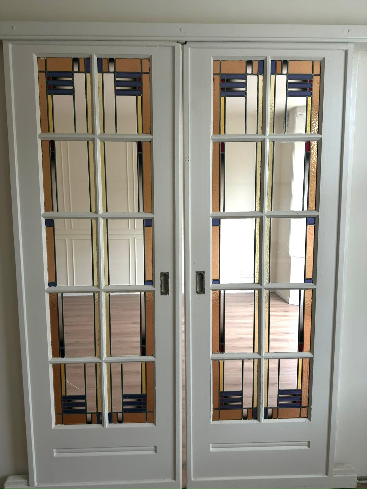 Jaren ’30 ensuite deuren met glas-in-lood | Amsterdam, Ophalen, 80 tot 100 cm, 215 cm of meer, Binnendeur