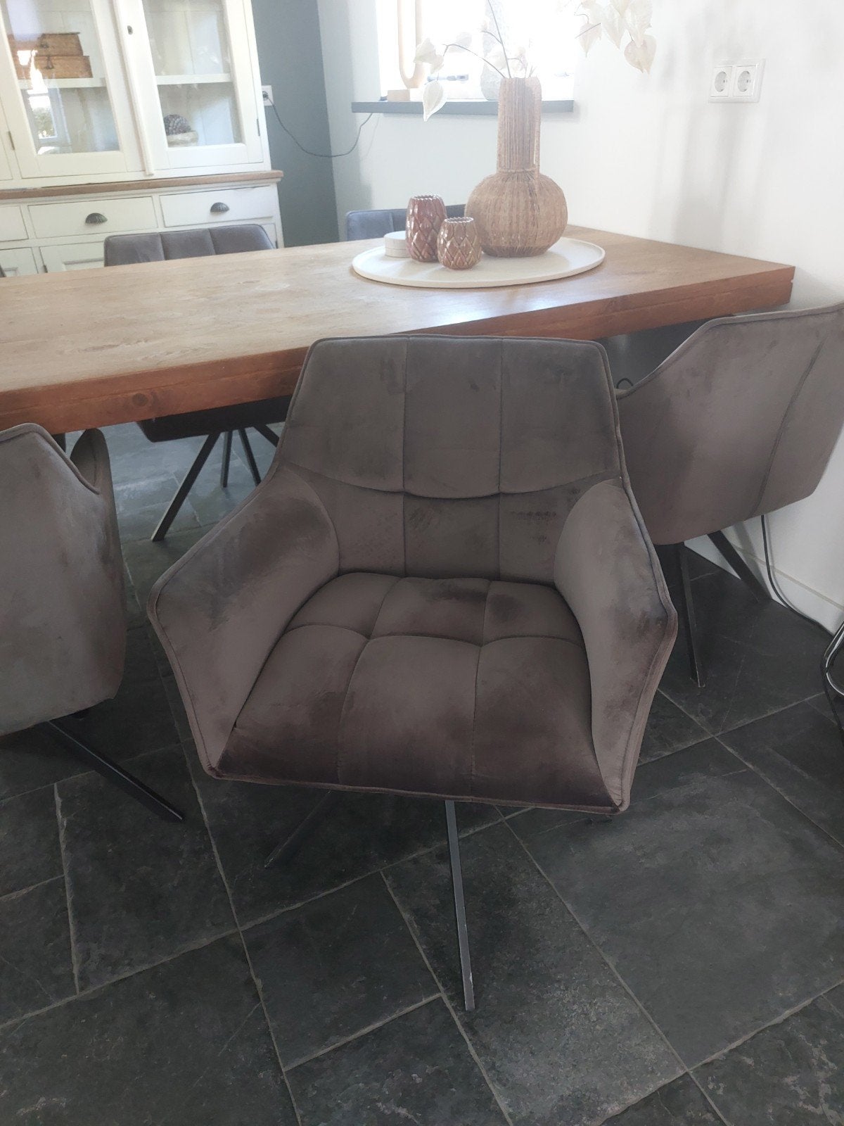 Moderne eetkamerstoelen - Grijs stof met draaivoet, Ophalen, Gebruikt, Modern