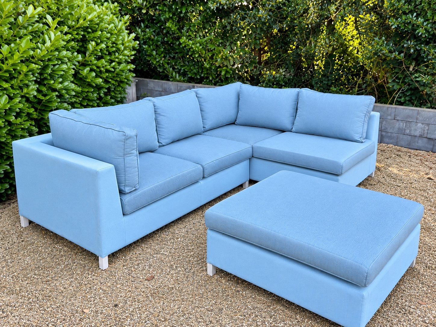 Lichtblauwe Loungeset met Hocker, Tuin en Terras, Ophalen, 6 zitplaatsen, Zo goed als nieuw, Loungeset