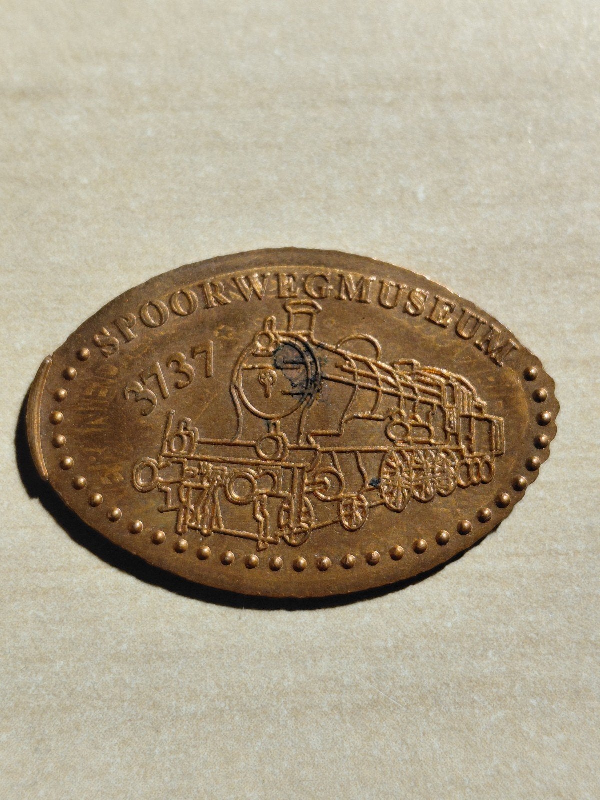 Spoorwegmuseum 3737 souvenir munt penny press, Ophalen of Verzenden, Overige materialen
