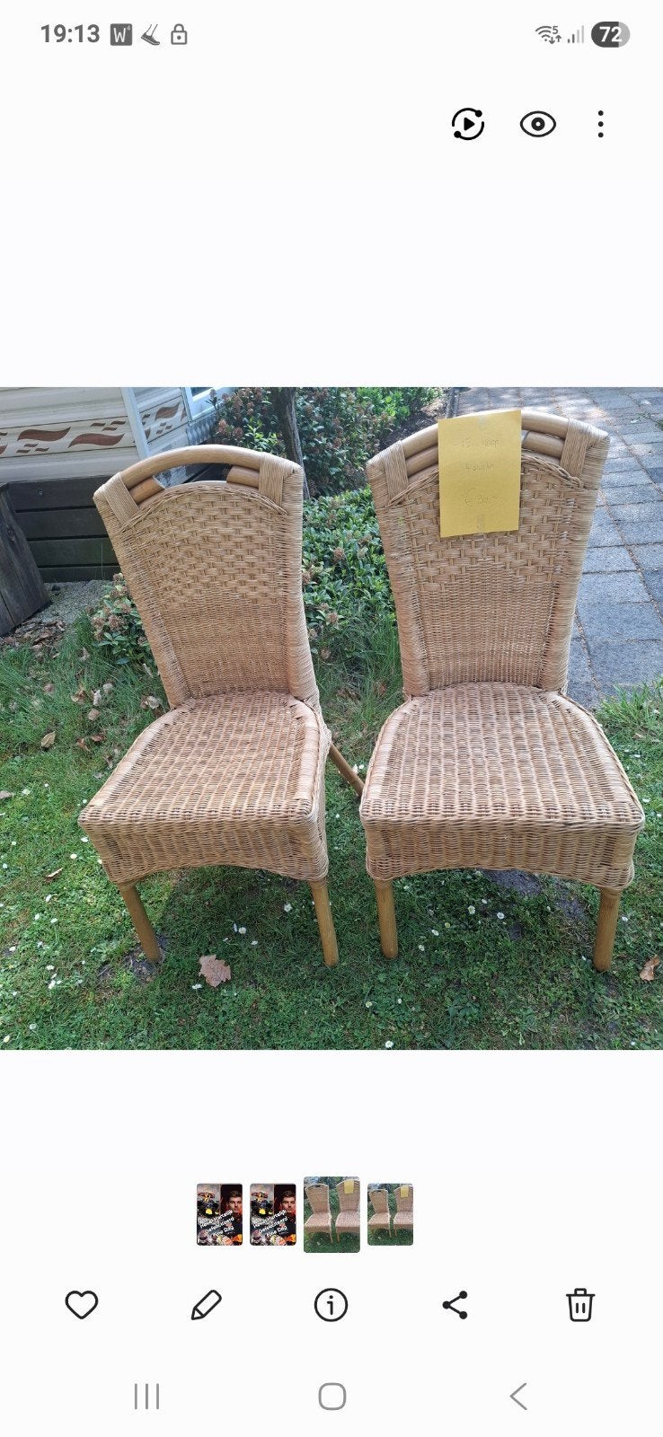 4 rieten stoelen, Huis en Inrichting, Ophalen of Verzenden