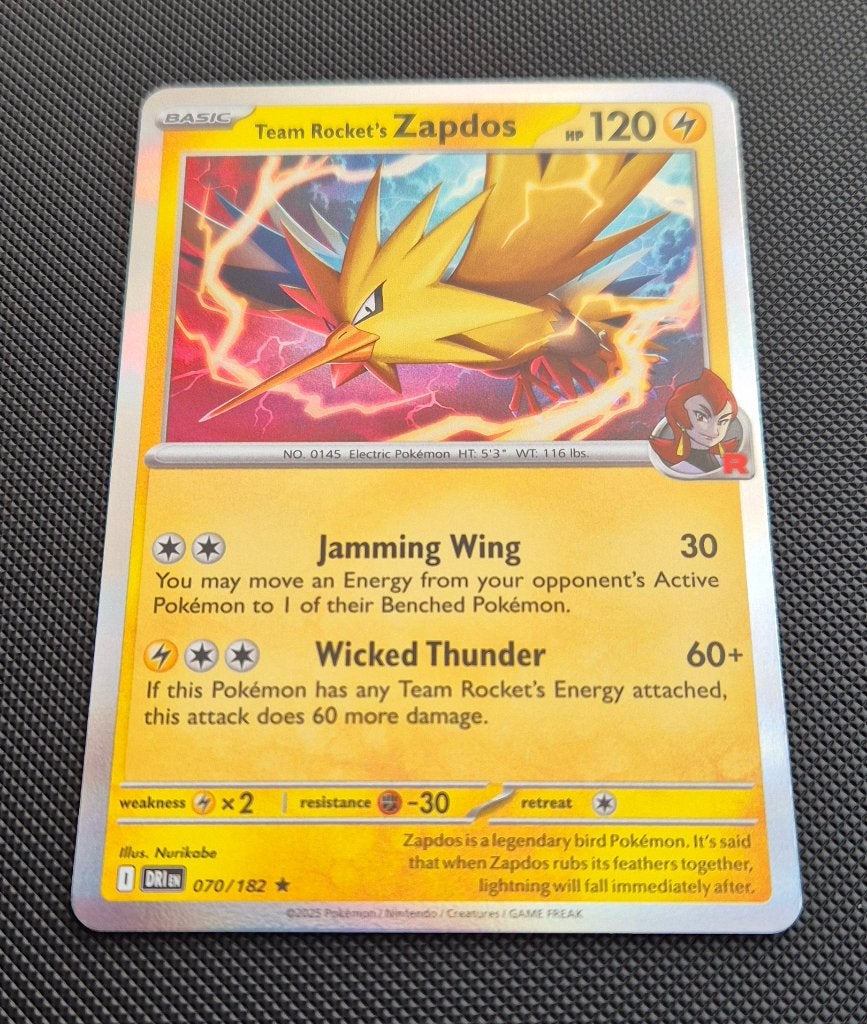 Near Mint Team Rockets Zaptos DRI 070/182, Ophalen, Zo goed als nieuw, Losse kaart, Foil
