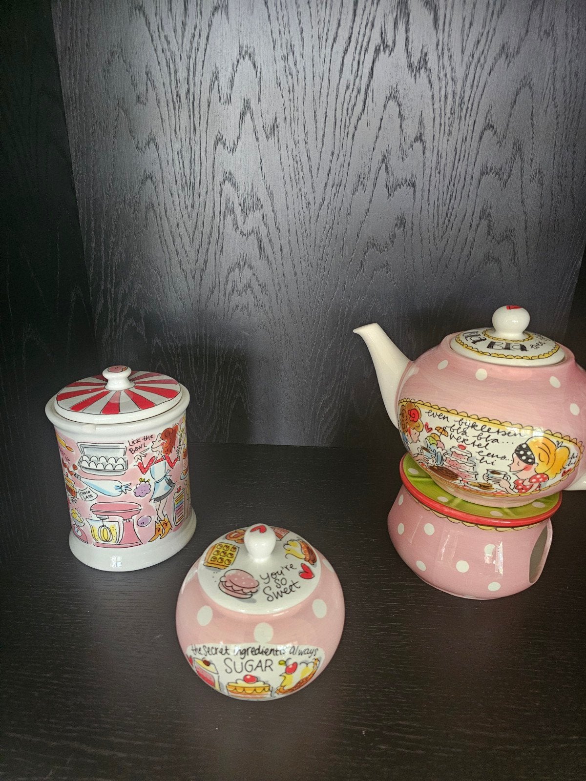 Blond Amsterdam Theepot met warmhouder, suikerpot, snoeppot, Huis en Inrichting, Ophalen