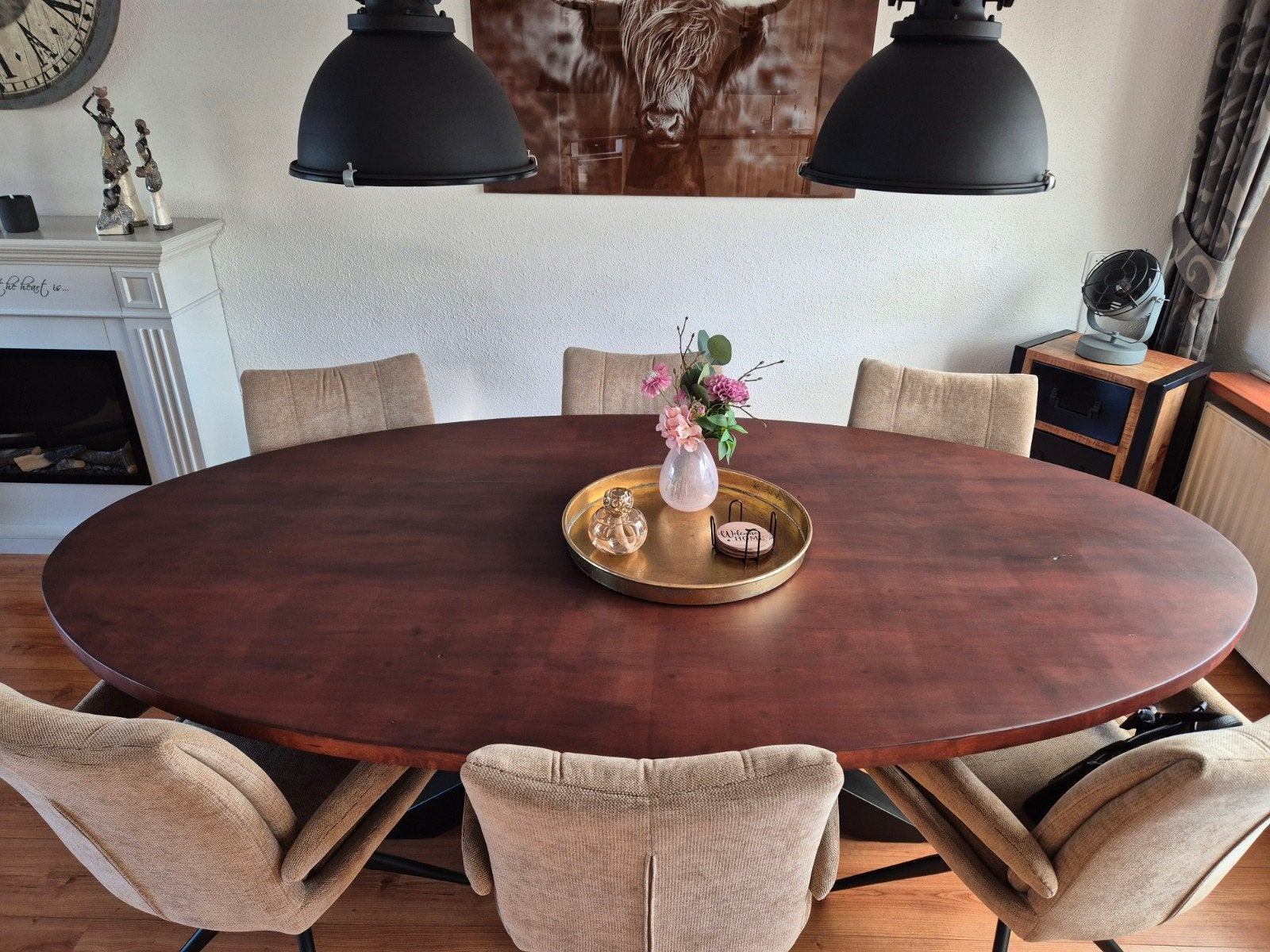 Ovale eettafel 220x118x77 cm, Ophalen, 100 tot 150 cm, 200 cm of meer, Zo goed als nieuw