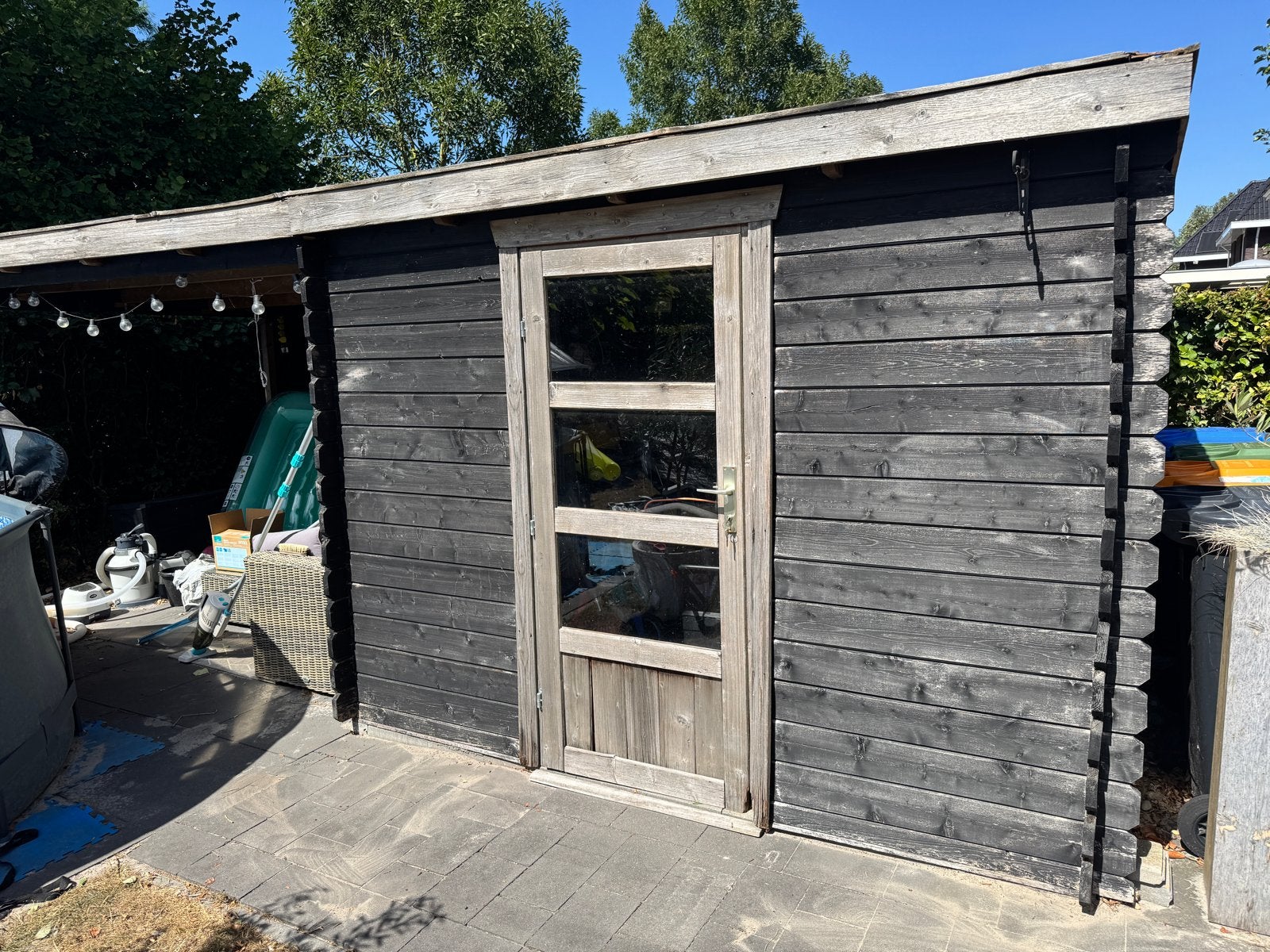 T.e.a.b. Houten schuur met overkapping, Tuin en Terras, Tuinhuizen, Ophalen, Schuur, Zonder ramen, 500 cm of meer