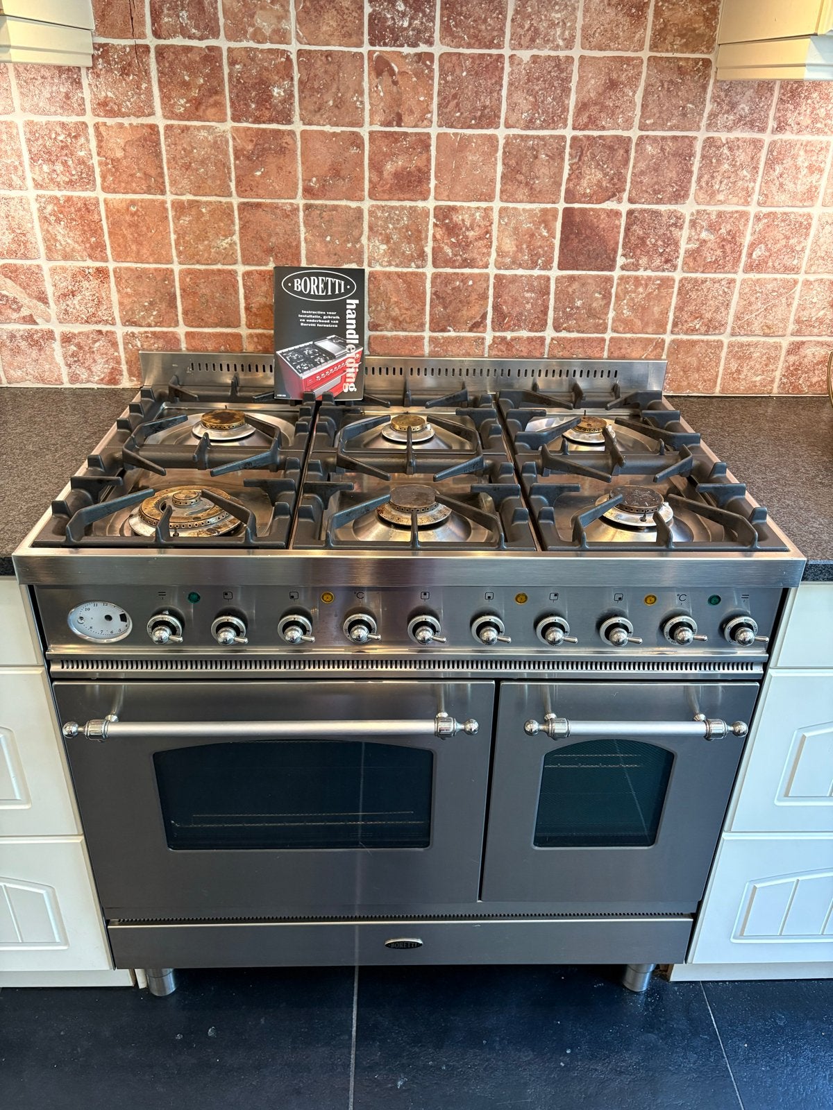 Boretti 6-pits gasfornuis met 2 ovens en wokbrander, Ophalen, Gebruikt, 60 cm of meer, Grill