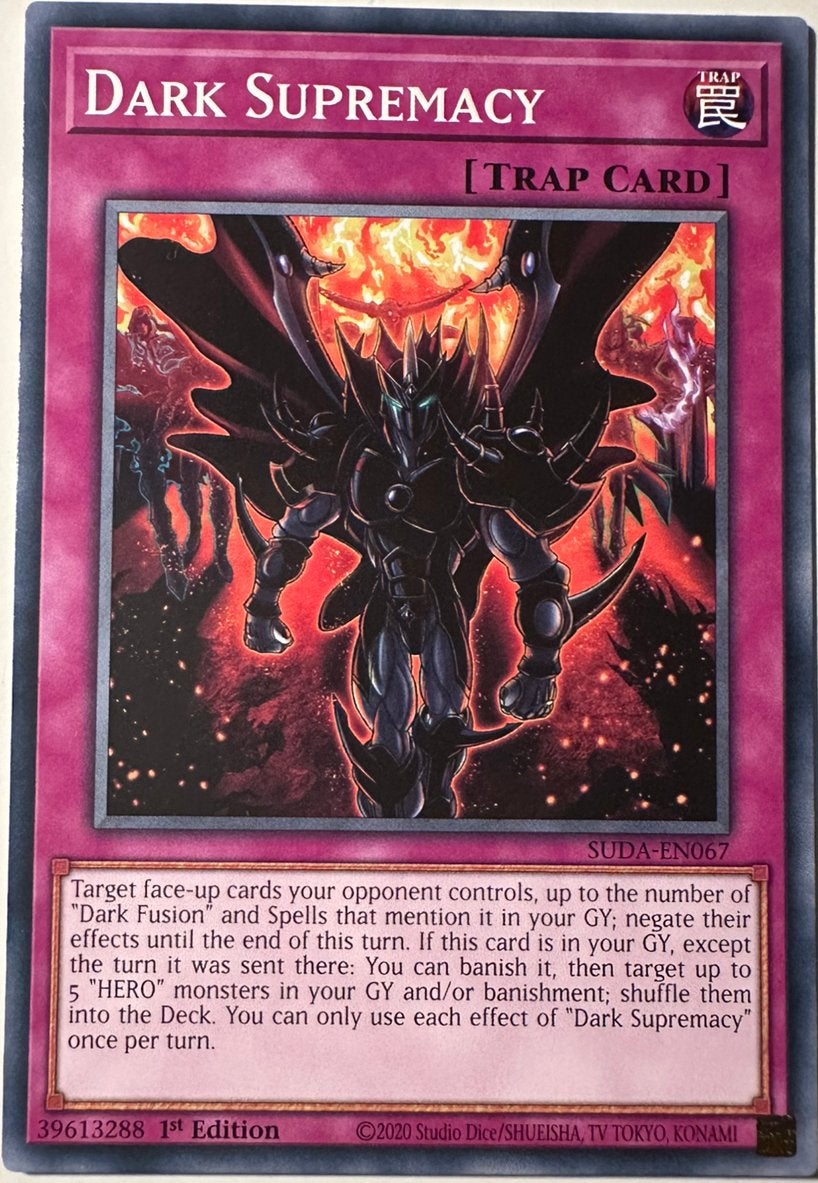 Yu-Gi-Oh! Dark Supremacy SUDA 1st Edition !, Ophalen of Verzenden, Zo goed als nieuw, Losse kaart